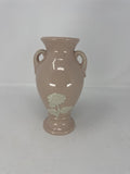 Vtg Pink Japan Footed Vase Double Handle Floral Hand Painted Table Vase