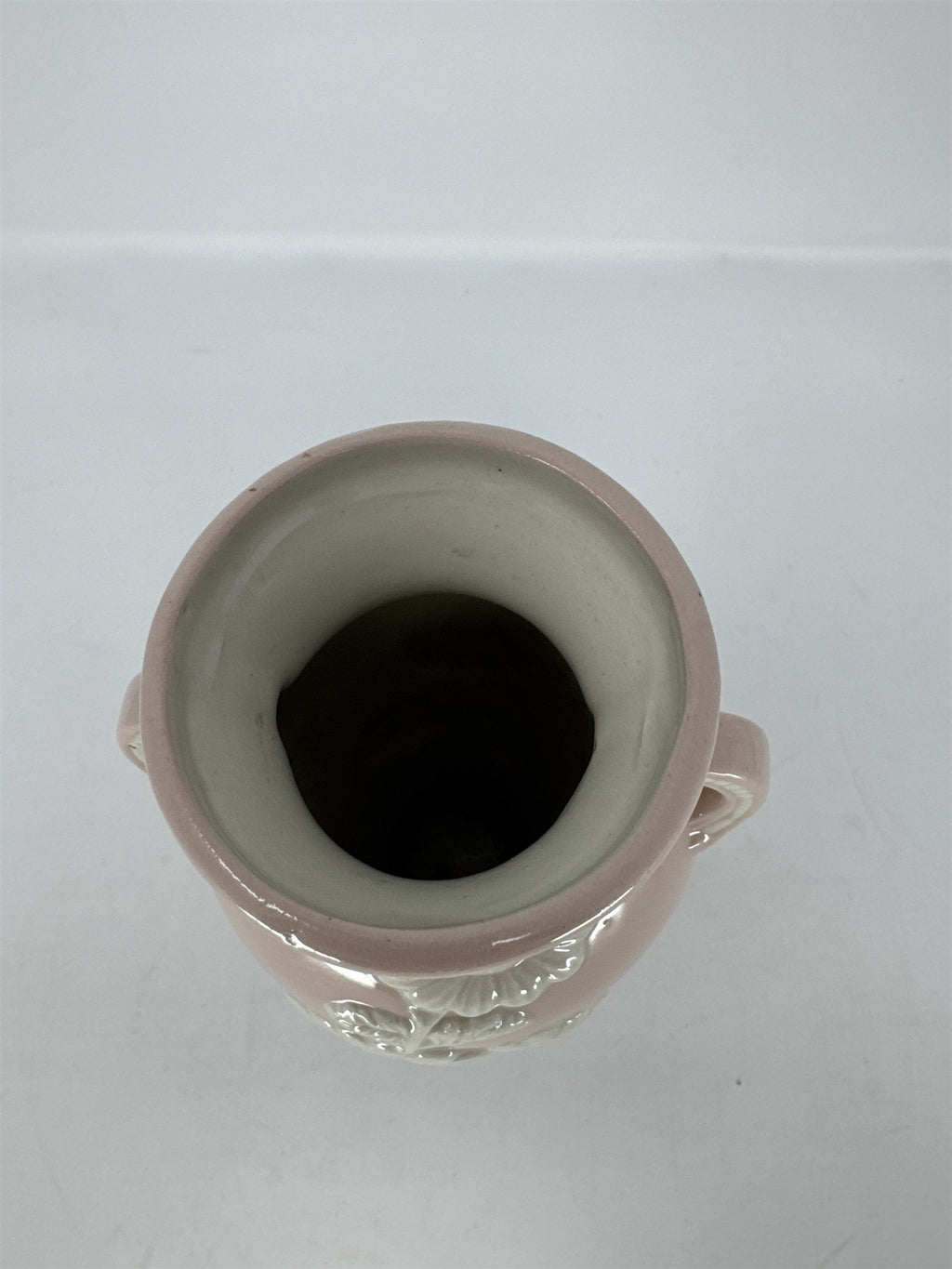 Vtg Pink Japan Footed Vase Double Handle Floral Hand Painted Table Vase