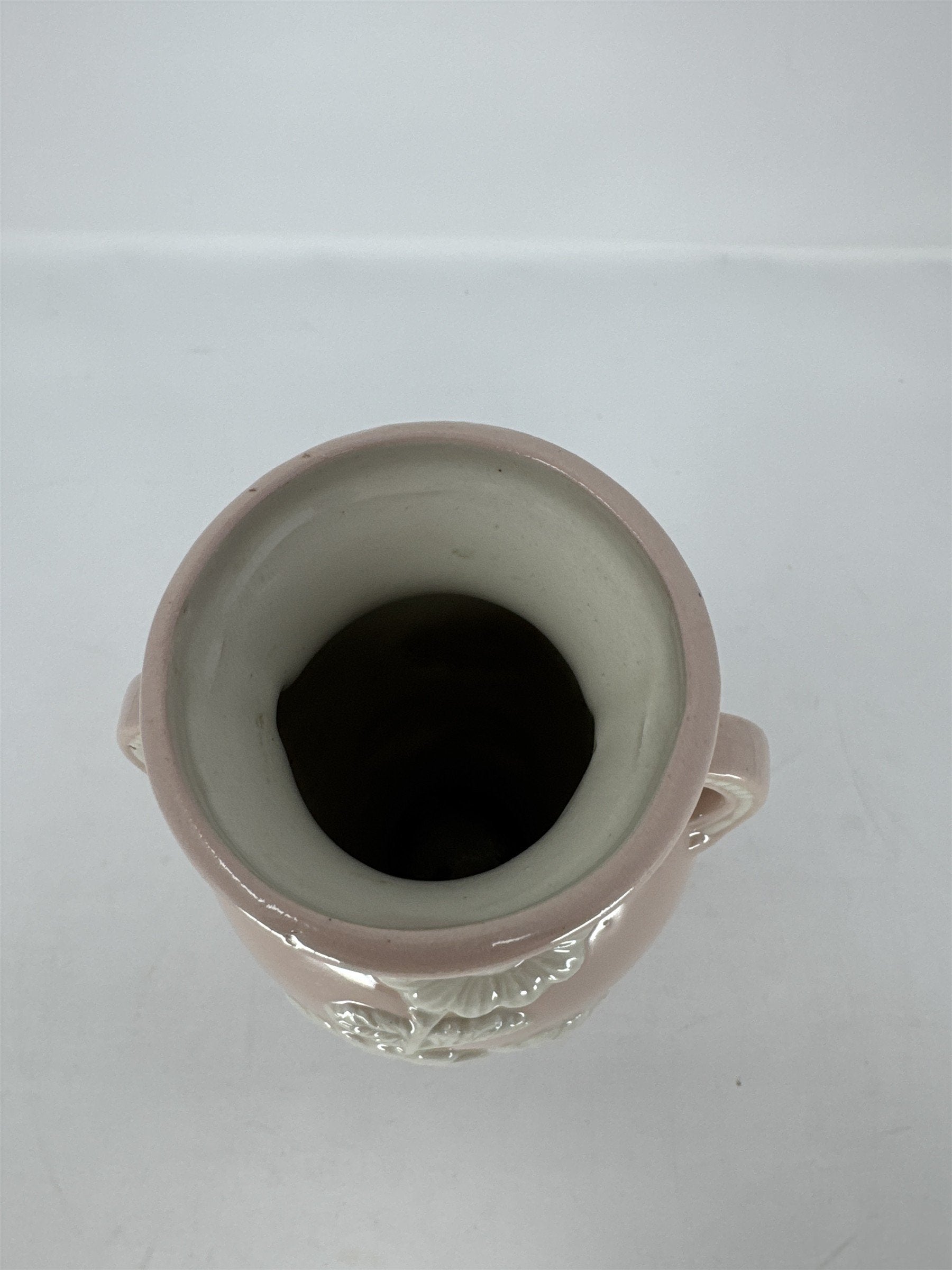 Vtg Pink Japan Footed Vase Double Handle Floral Hand Painted Table Vase
