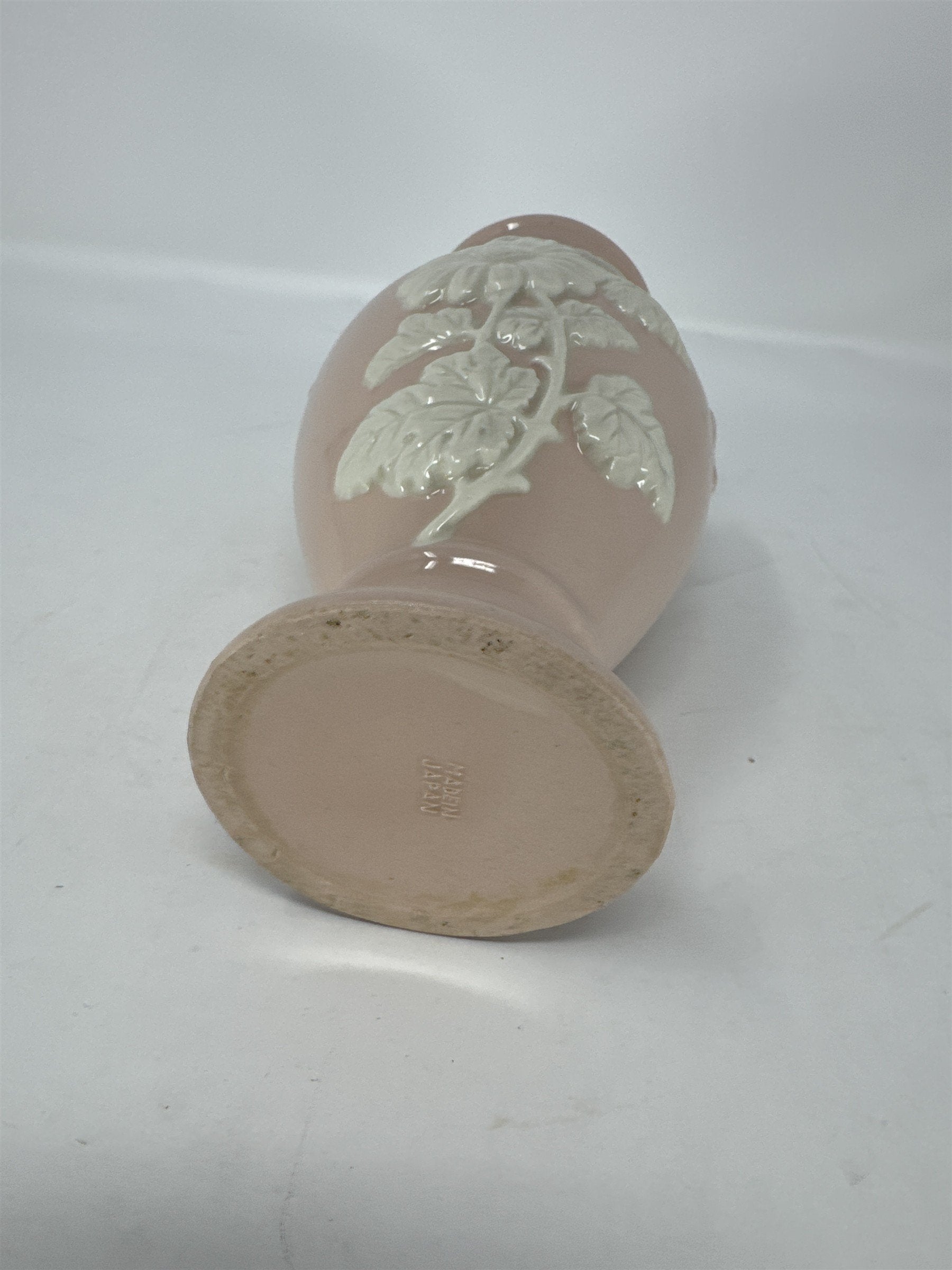 Vtg Pink Japan Footed Vase Double Handle Floral Hand Painted Table Vase