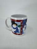 Vtg Snowman Coffee Mug Ceramic Top Hat Green Scarf Handle Christmas Holiday
