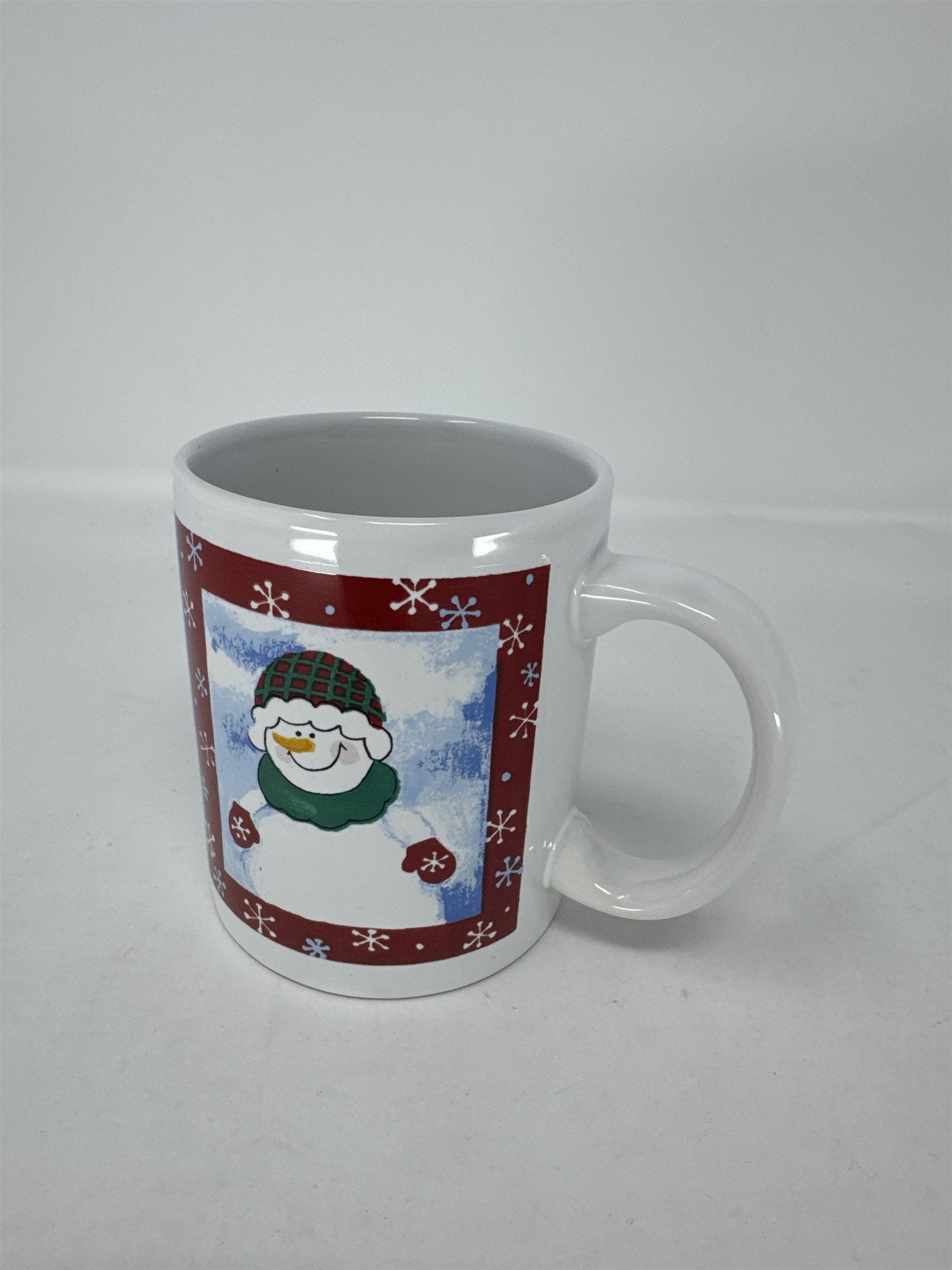 Vtg Snowman Coffee Mug Ceramic Top Hat Green Scarf Handle Christmas Holiday