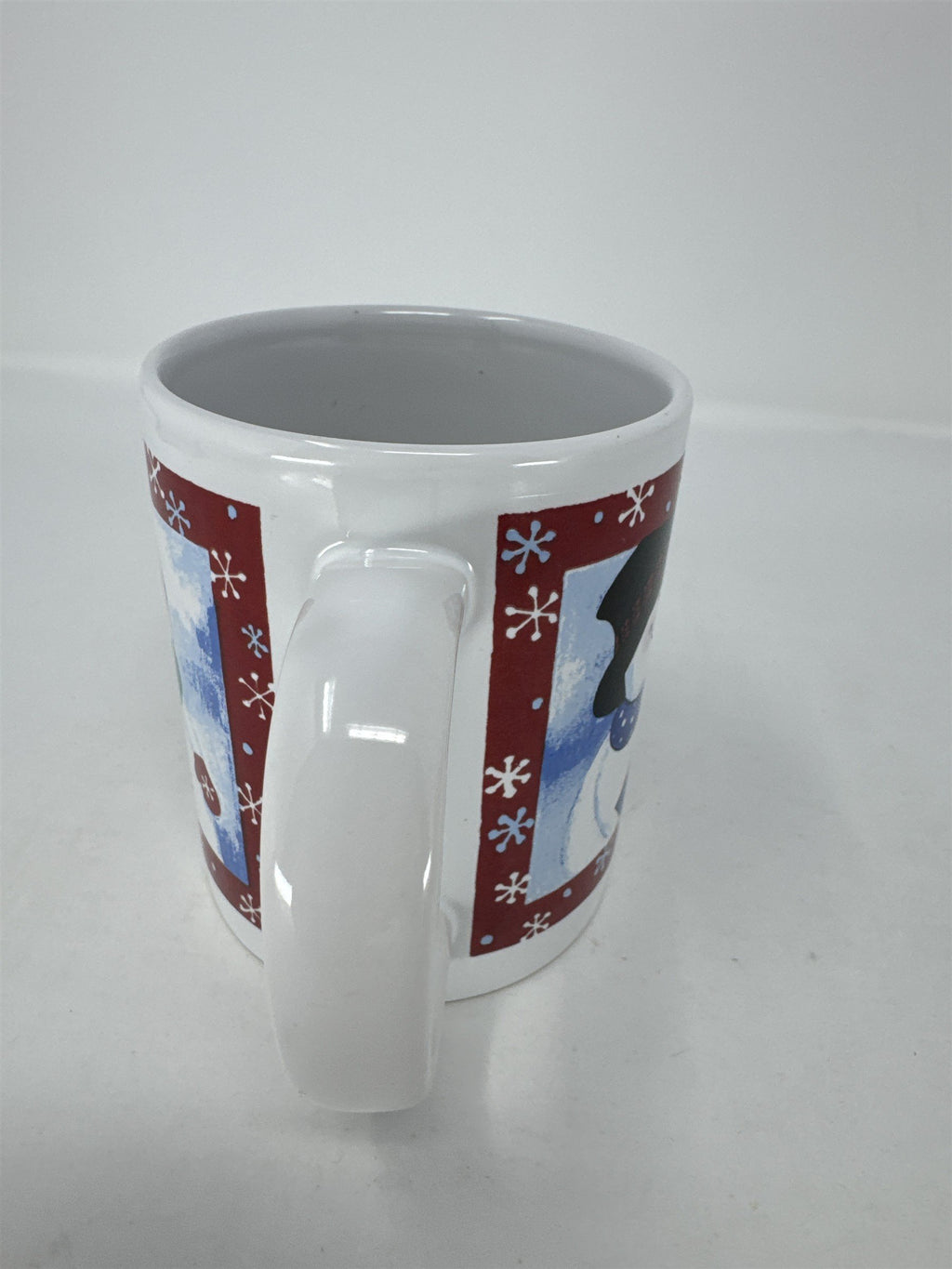 Vtg Snowman Coffee Mug Ceramic Top Hat Green Scarf Handle Christmas Holiday