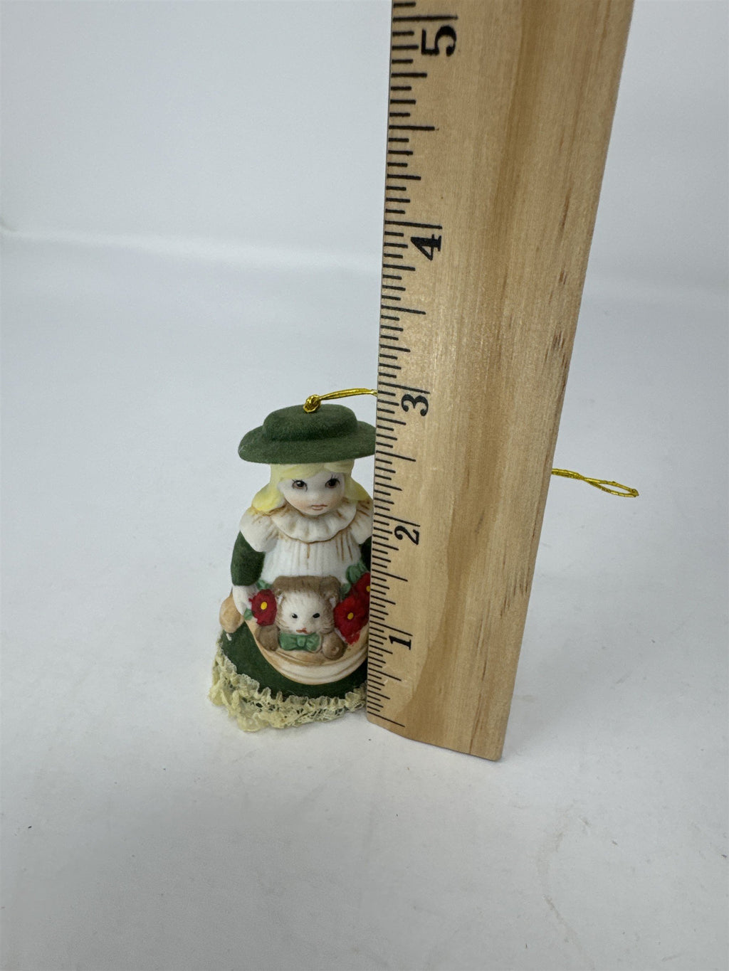 Vintage Jasco Heirloom Doll Ornament Bisque Porcelain Girl with Cat 3" (No Bell)