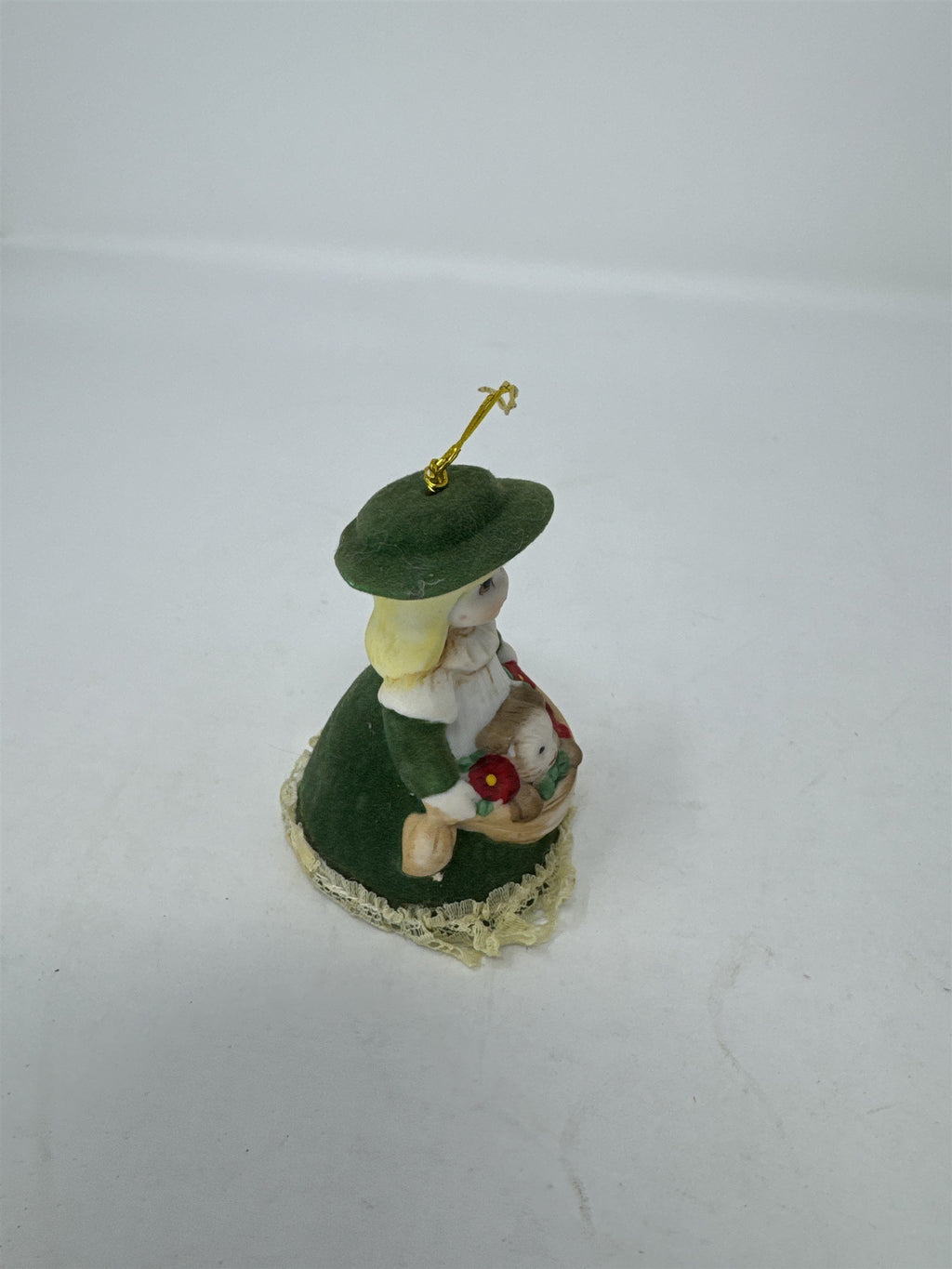 Vintage Jasco Heirloom Doll Ornament Bisque Porcelain Girl with Cat 3" (No Bell)