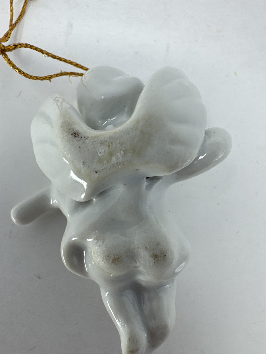 Vintage White Porcelain Cherub Angel Ornament Playing Mandolin Lute Figurine