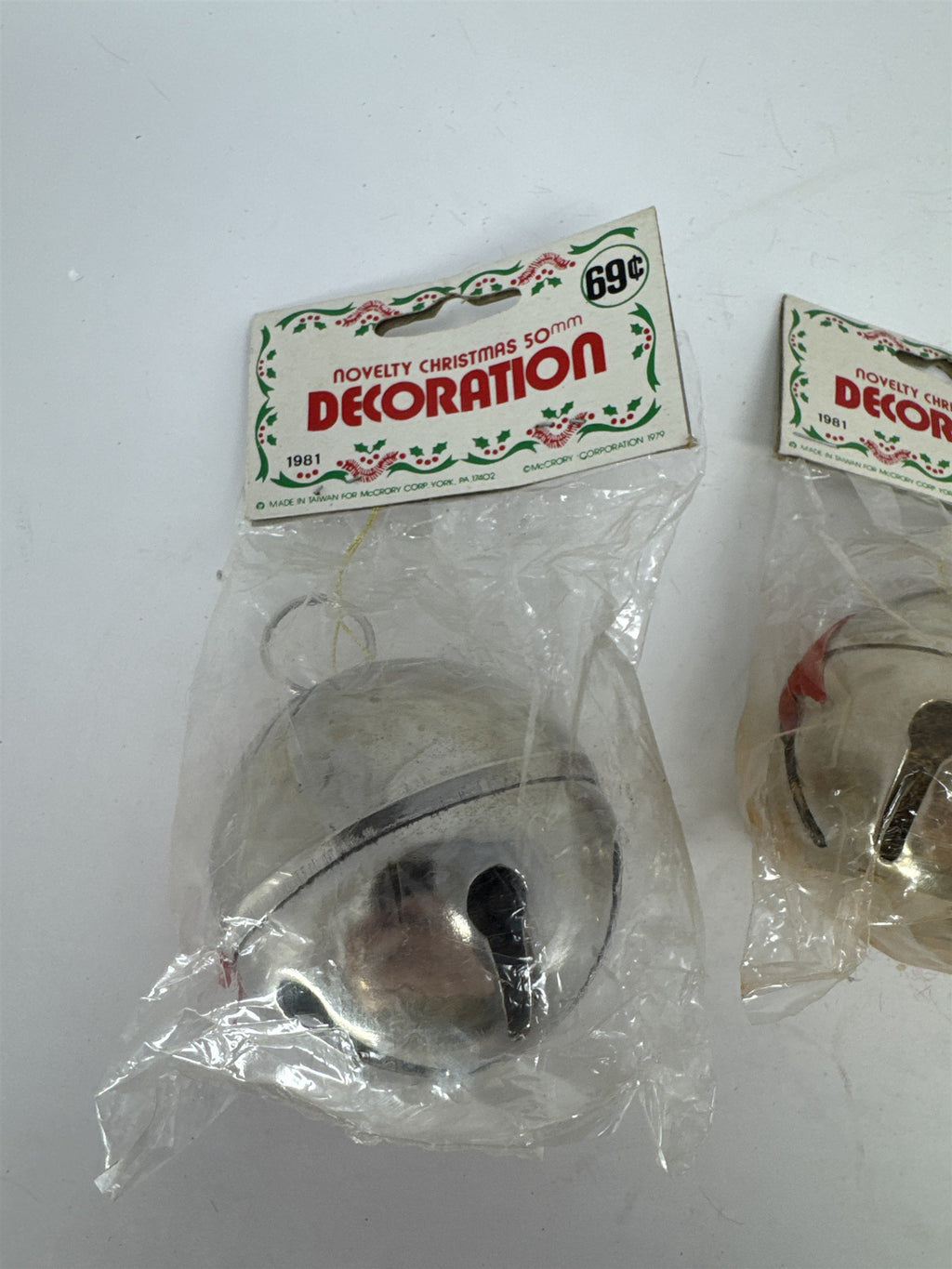 Lot of 3 Vintage 1980 1981 McCrory Christmas Jingle Bell Ornaments 50mm Taiwan