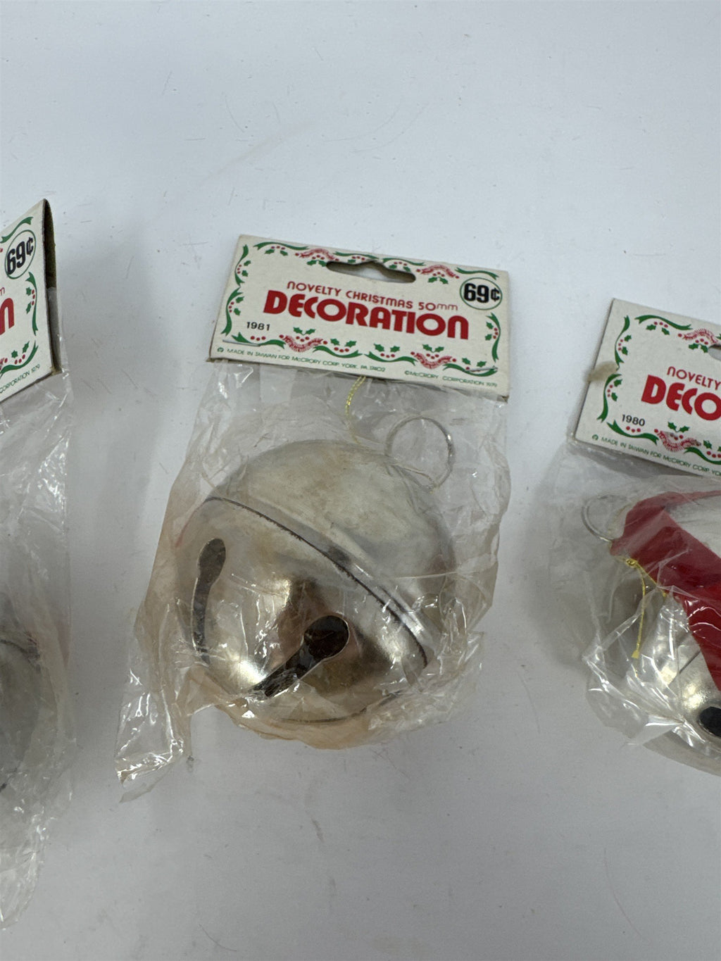 Lot of 3 Vintage 1980 1981 McCrory Christmas Jingle Bell Ornaments 50mm Taiwan