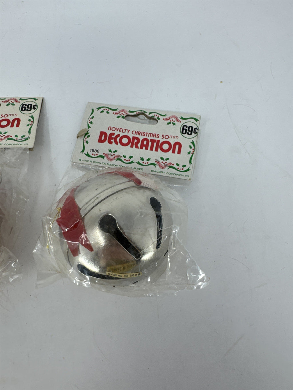 Lot of 3 Vintage 1980 1981 McCrory Christmas Jingle Bell Ornaments 50mm Taiwan