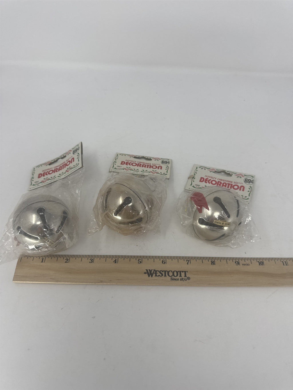 Lot of 3 Vintage 1980 1981 McCrory Christmas Jingle Bell Ornaments 50mm Taiwan