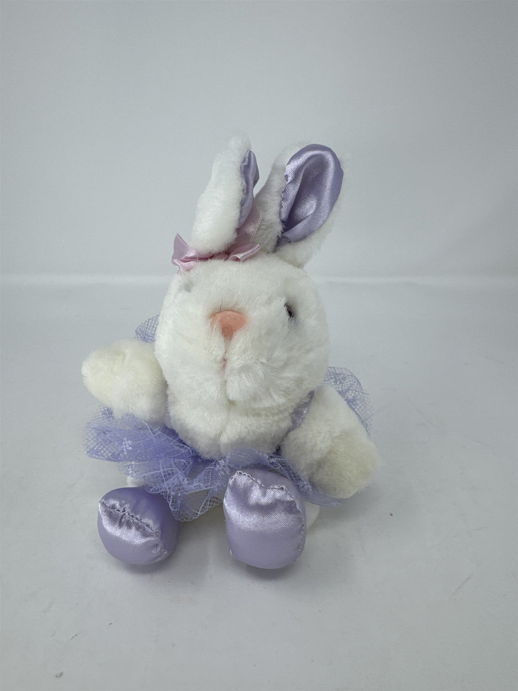 White Bunny Rabbit Ballerina Plush Purple Tutu Satin Slippers Small Stuffed