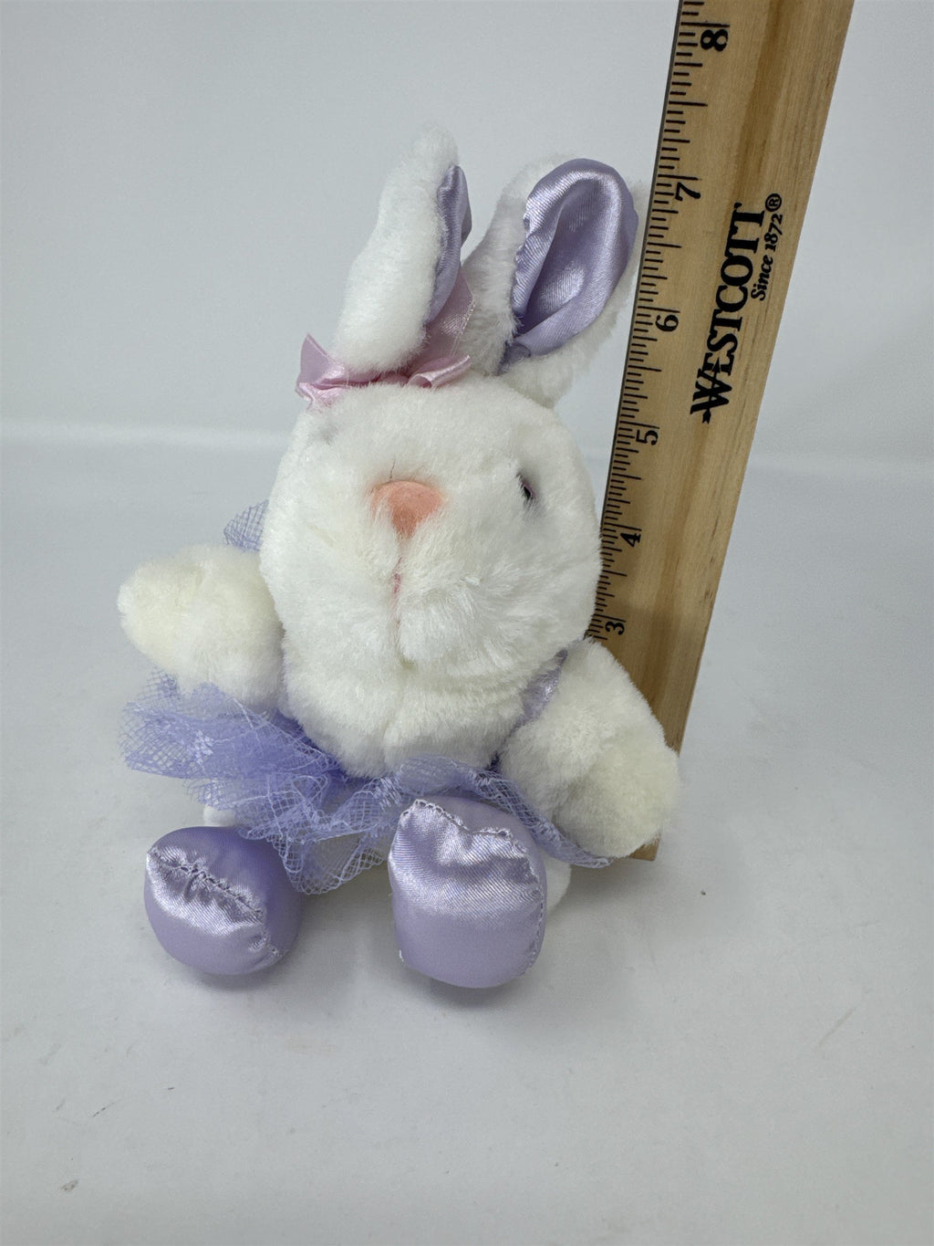 White Bunny Rabbit Ballerina Plush Purple Tutu Satin Slippers Small Stuffed