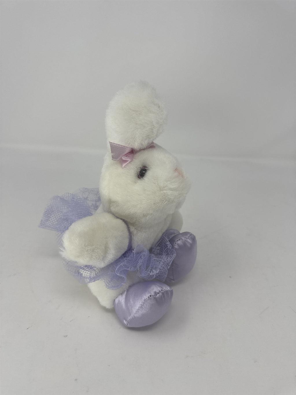 White Bunny Rabbit Ballerina Plush Purple Tutu Satin Slippers Small Stuffed