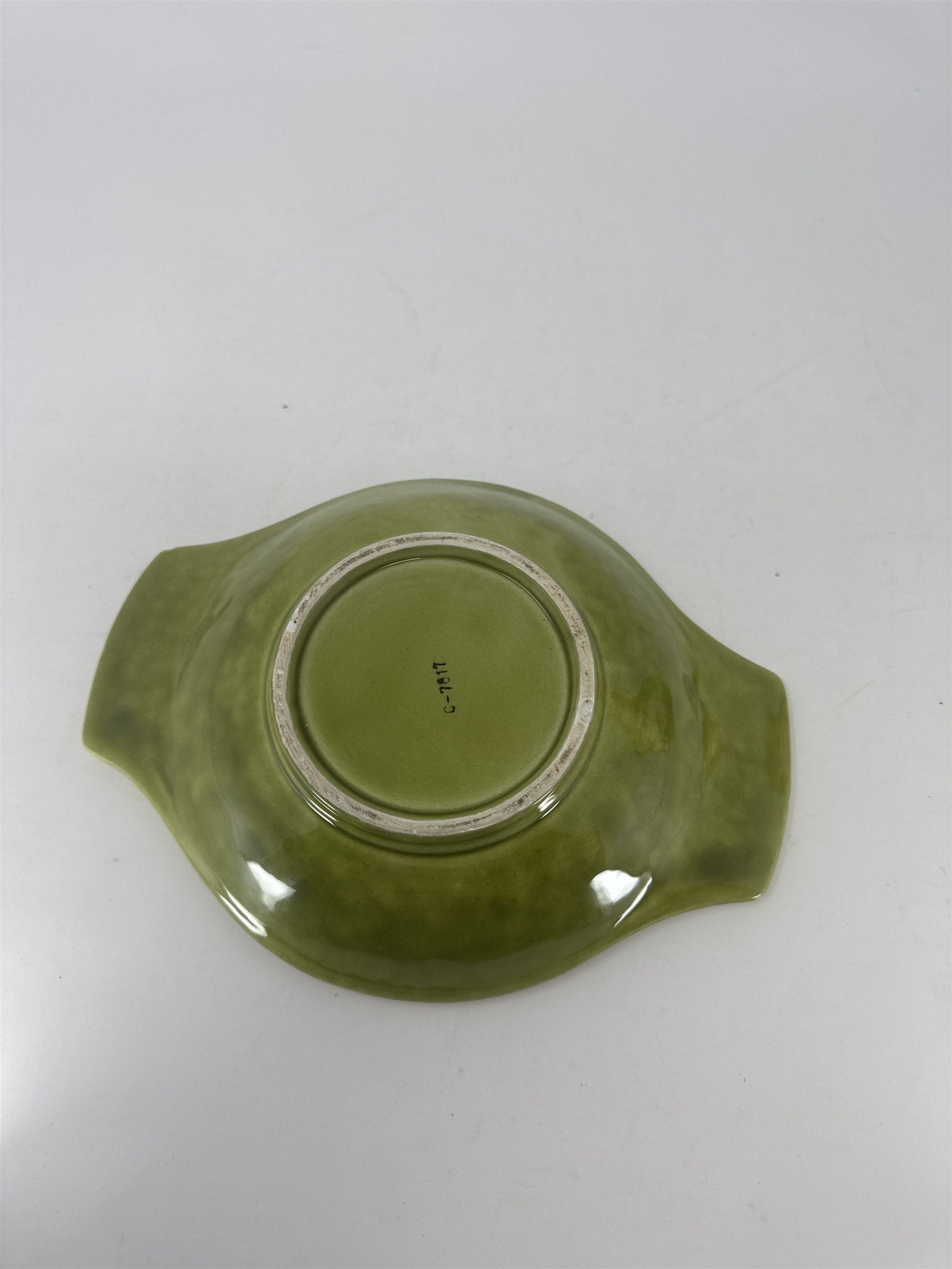 C-7817 Green Floral Pitcher and Washbowl Basin Set Vtg Ceramic