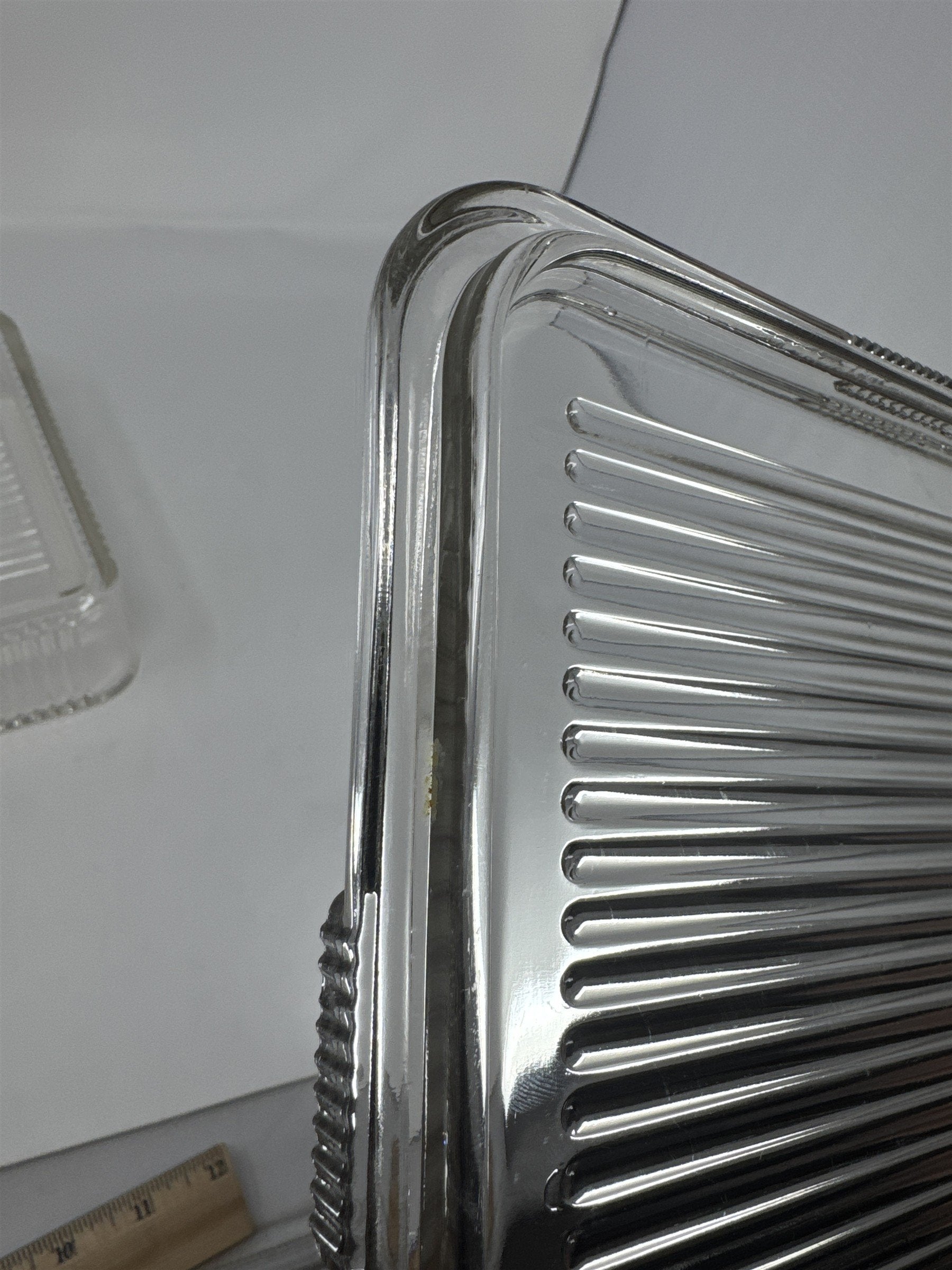 Vtg Federal Glass 8.5" Square Ribbed Clear Glass Refrigerator Dish with Lid