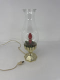 Vtg MCM 13" Electric Hurricane Candle Lamp Glass Lantern Gold Plastic Base Holly