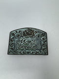 Vtg Verdigris Metal Mom’s Garden Plaque Embossed Rose Flower Sign Outdoor Decor