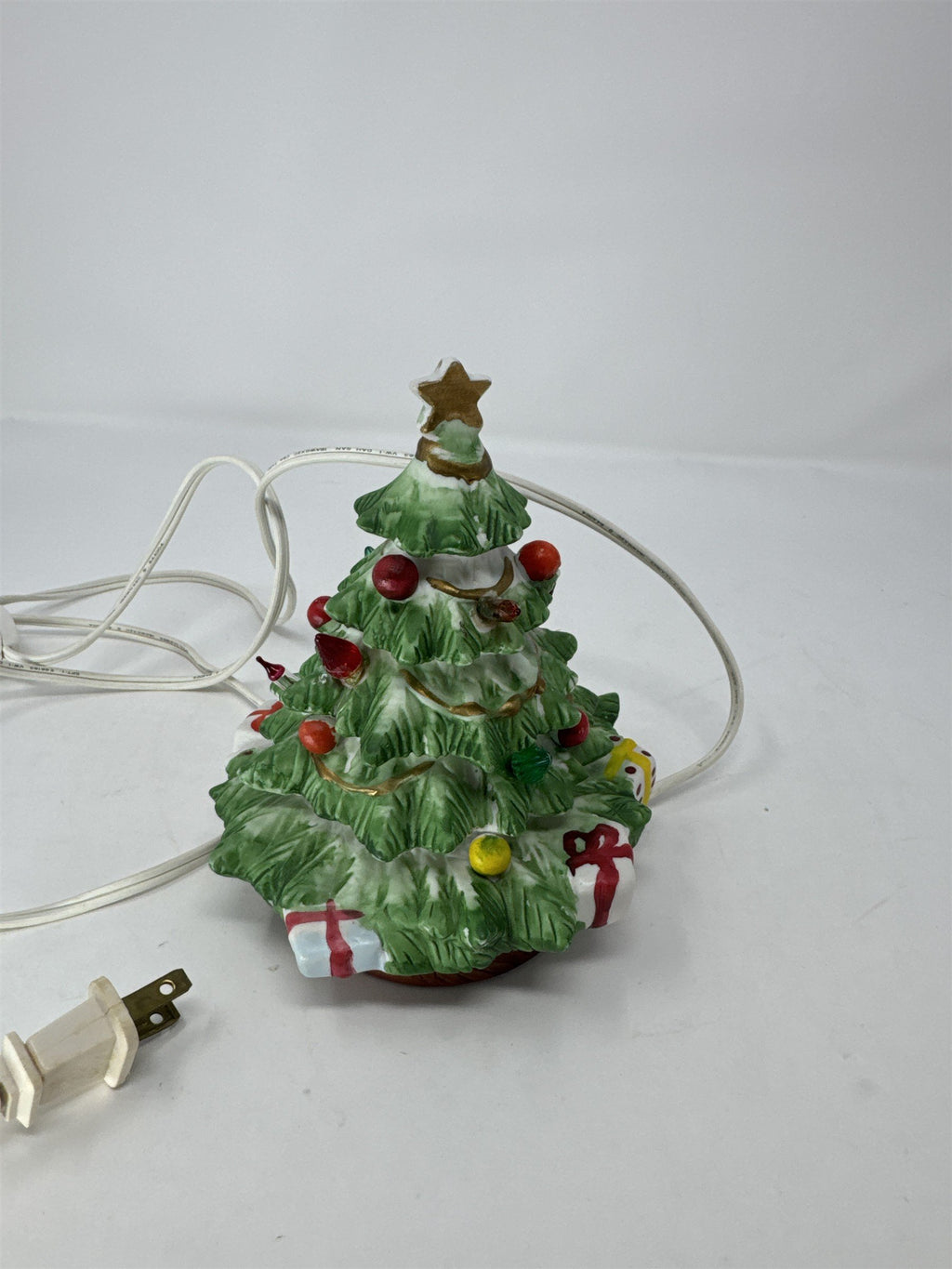 Vintage Ceramic Lighted Christmas Tree Miniature Presents Ornaments Star Topper