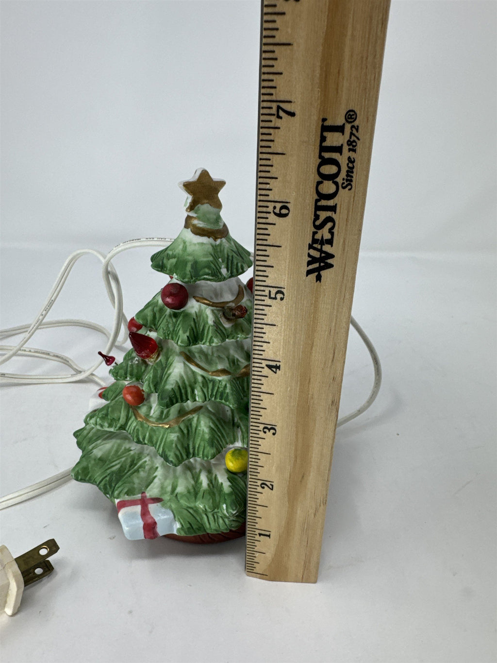 Vintage Ceramic Lighted Christmas Tree Miniature Presents Ornaments Star Topper