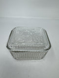 Vtg Glass Fruit Harvest Ribbed Clear Refrigerator Dish with Lid