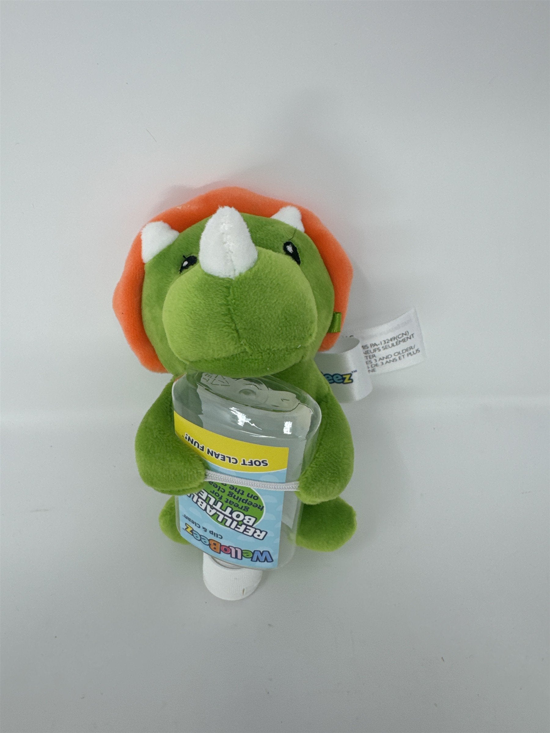 WelloBeez Animal Adventure Mini Triceratops Dinosaur Refillable Sanitizer Plush