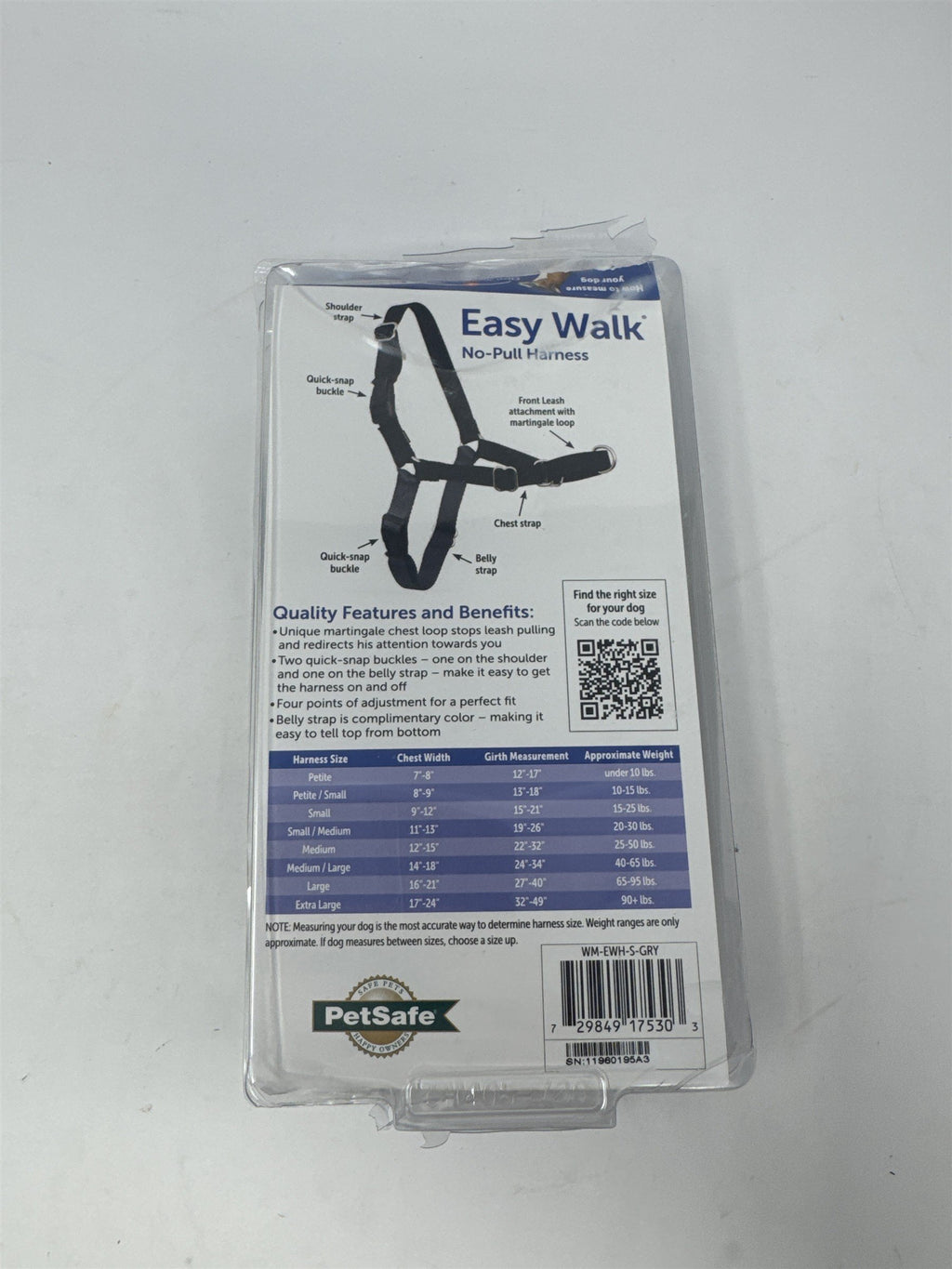 PetSafe Easy Walk No-Pull Dog Harness Size Small Black Charcoal Gray Training