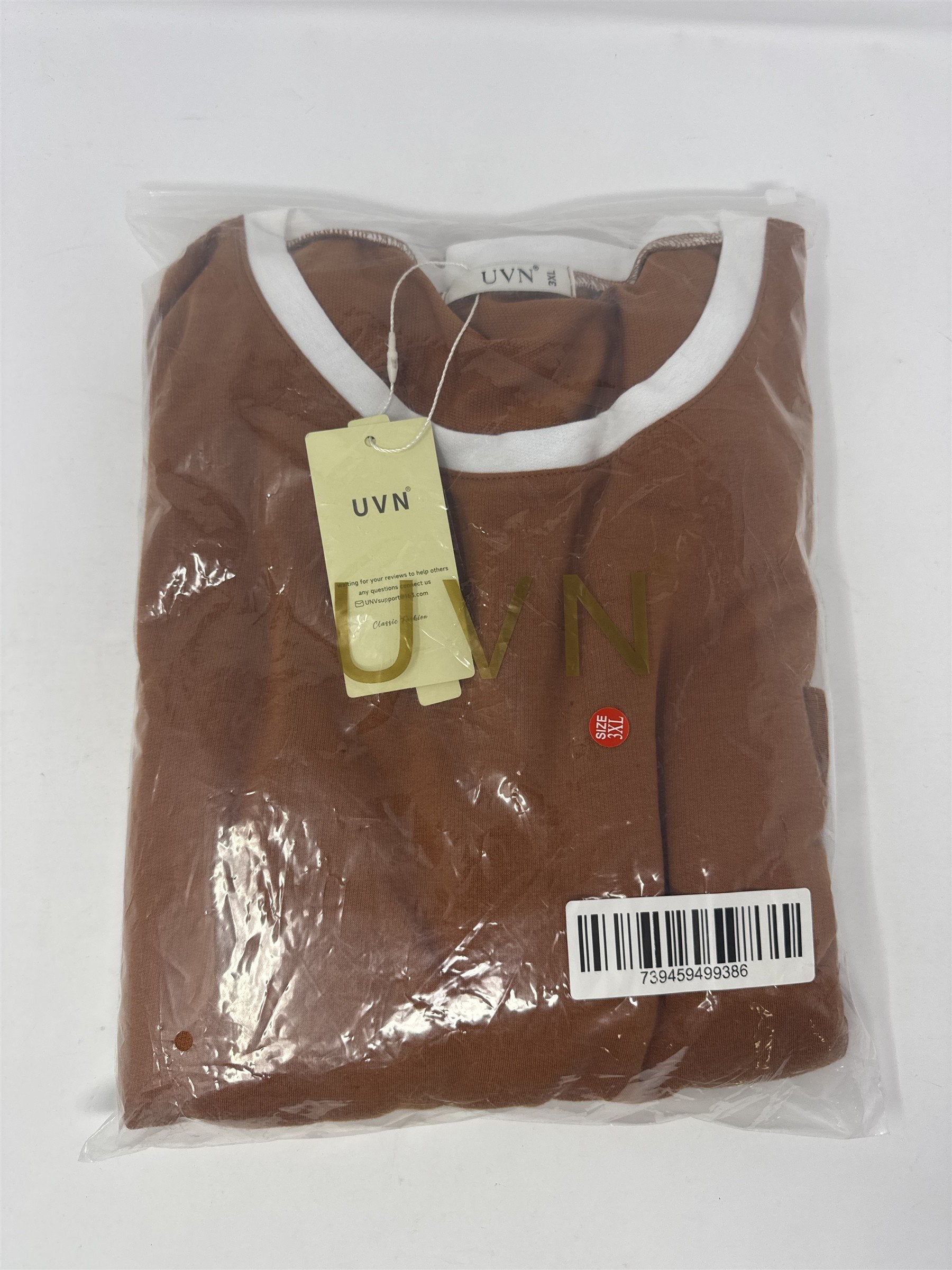 UVN 2pc Loungewear Set T-Shirt & Shorts Tracksuit Burnt Orange/Rust White 3XL