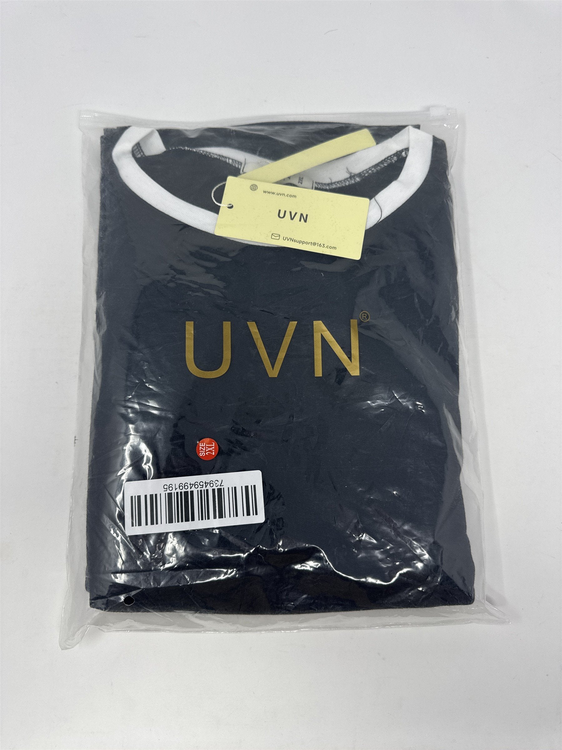 UVN 2pc Loungewear Set T-Shirt & Shorts Tracksuit Black & White 2XL