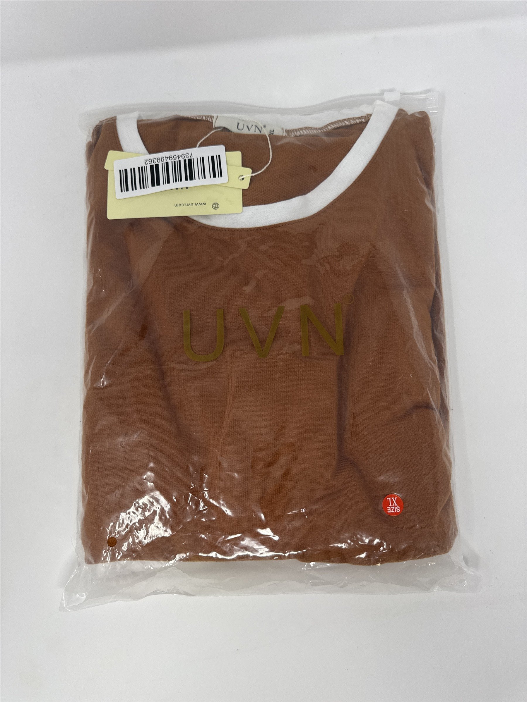 UVN 2pc Loungewear Set T-Shirt & Shorts Tracksuit Burnt Orange/Rust White XL