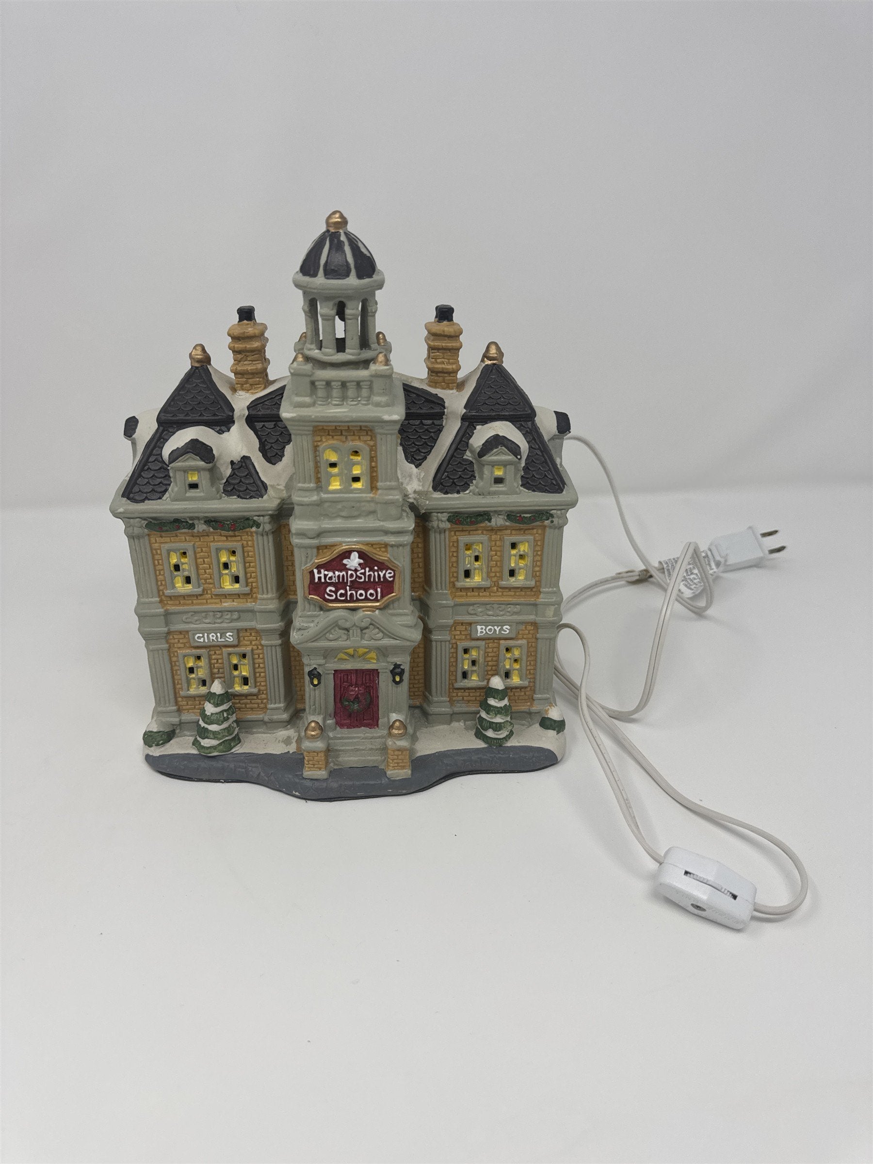 Vtg Hampshire School Village Building Lighted Victorian Schoolhouse Boys Girl
