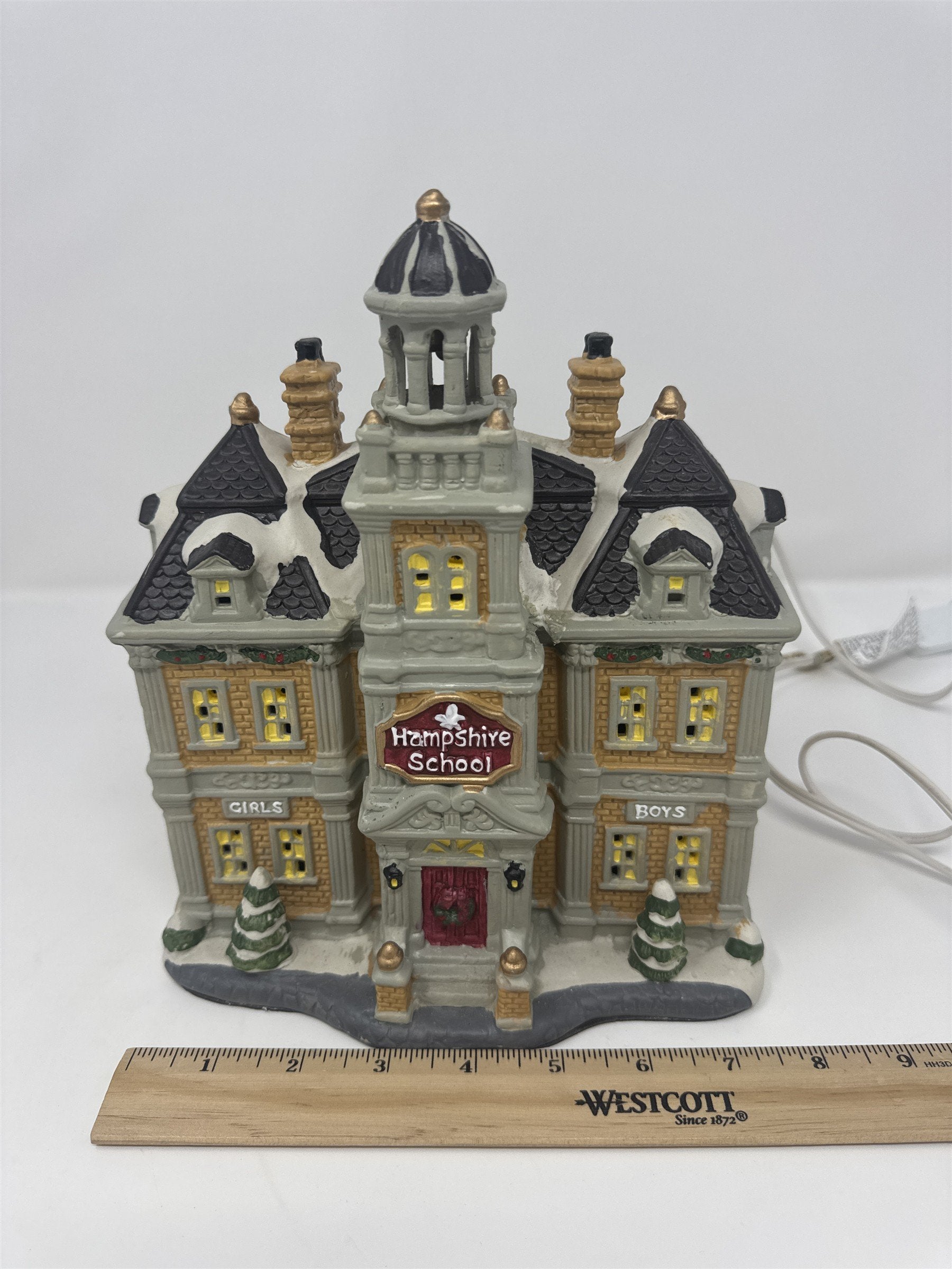 Vtg Hampshire School Village Building Lighted Victorian Schoolhouse Boys Girl