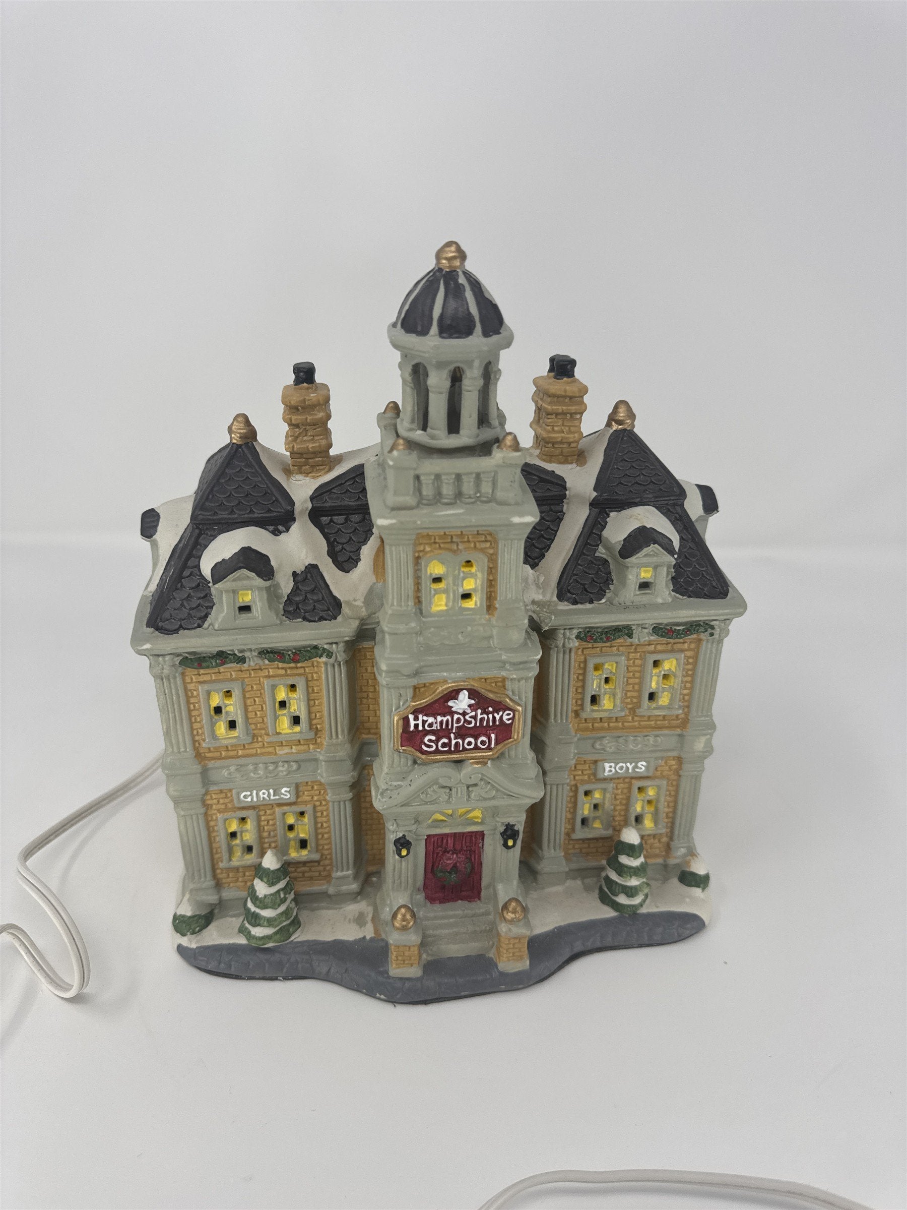 Vtg Hampshire School Village Building Lighted Victorian Schoolhouse Boys Girl