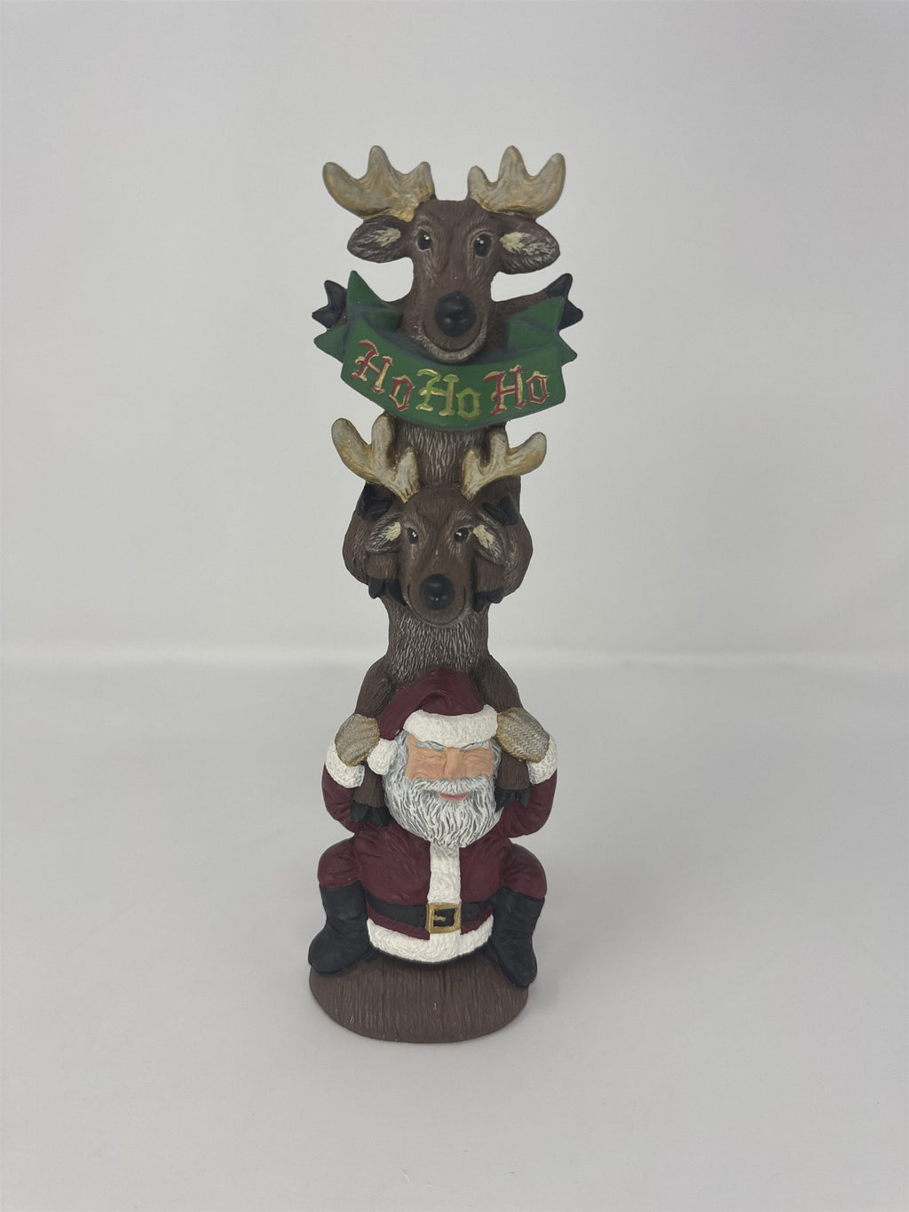 Vtg Handmade Christmas Santa Claus Totem Figurine Ho Ho Ho Stacked Figures