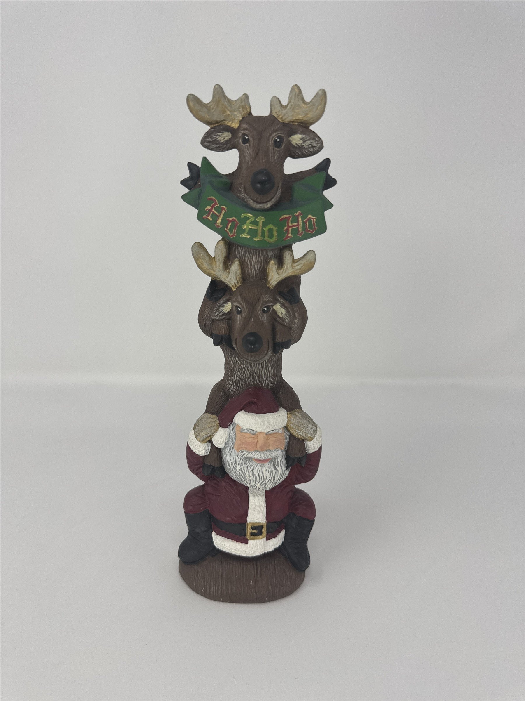 Vtg Handmade Christmas Santa Claus Totem Figurine Ho Ho Ho Stacked Figures