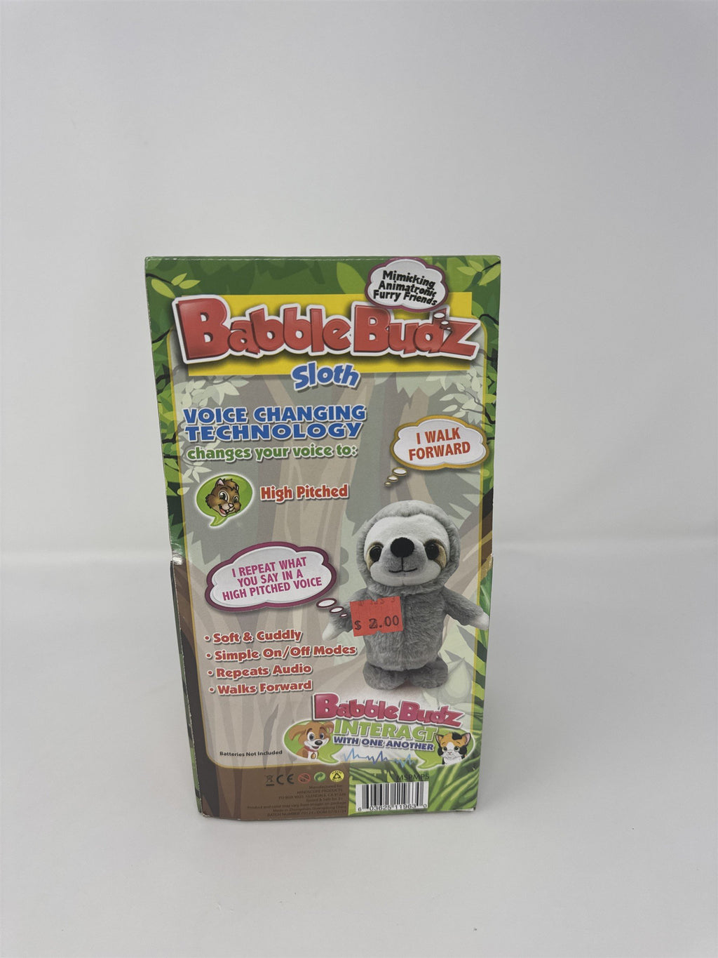 Babble Budz Sloth Mimicking Talk Back Animatronic Plush Toy Gray