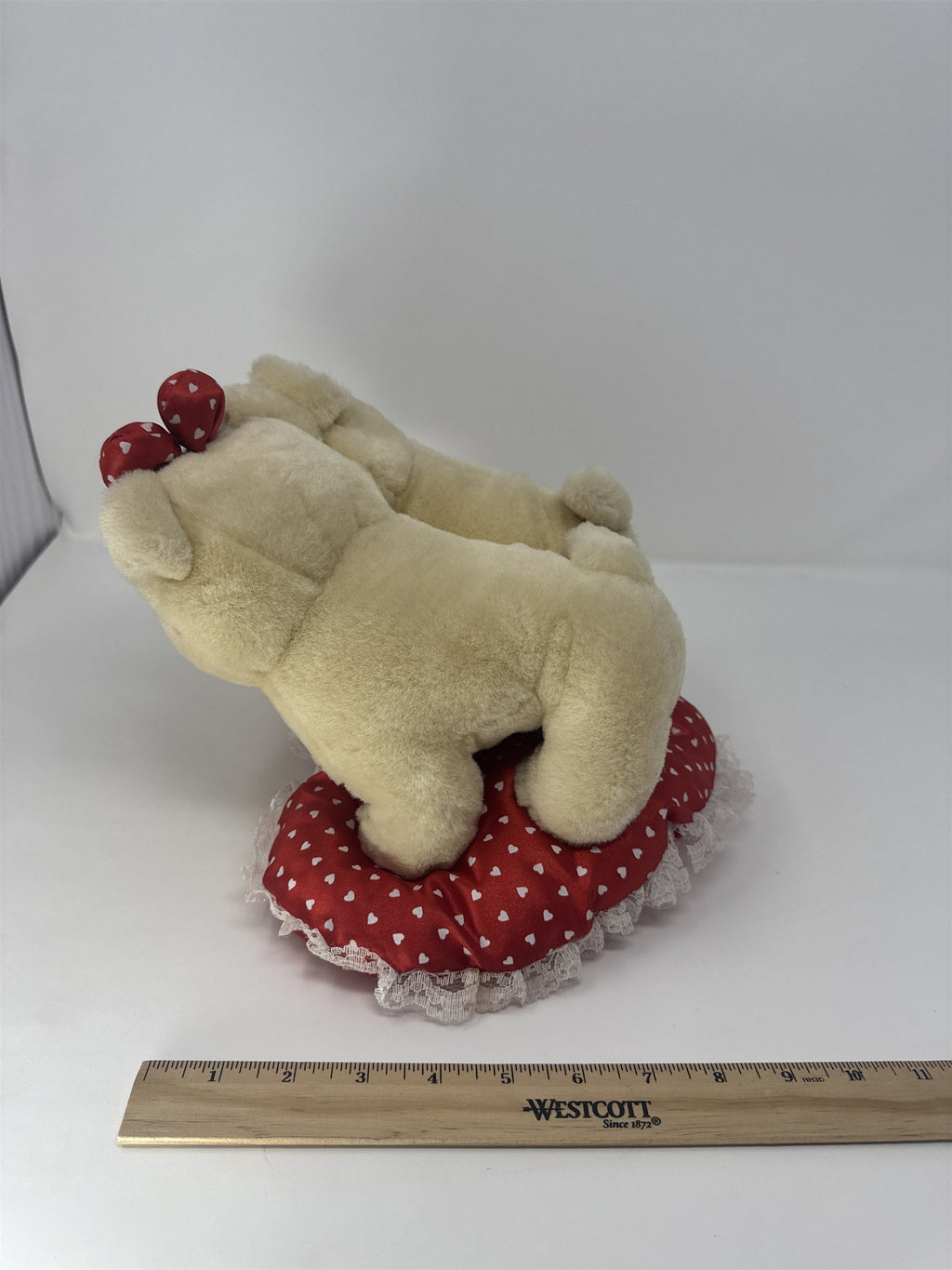 Vtg Valentines Day Throw Pillow Puppies Dogs Heart Doily Lace Felt Plush