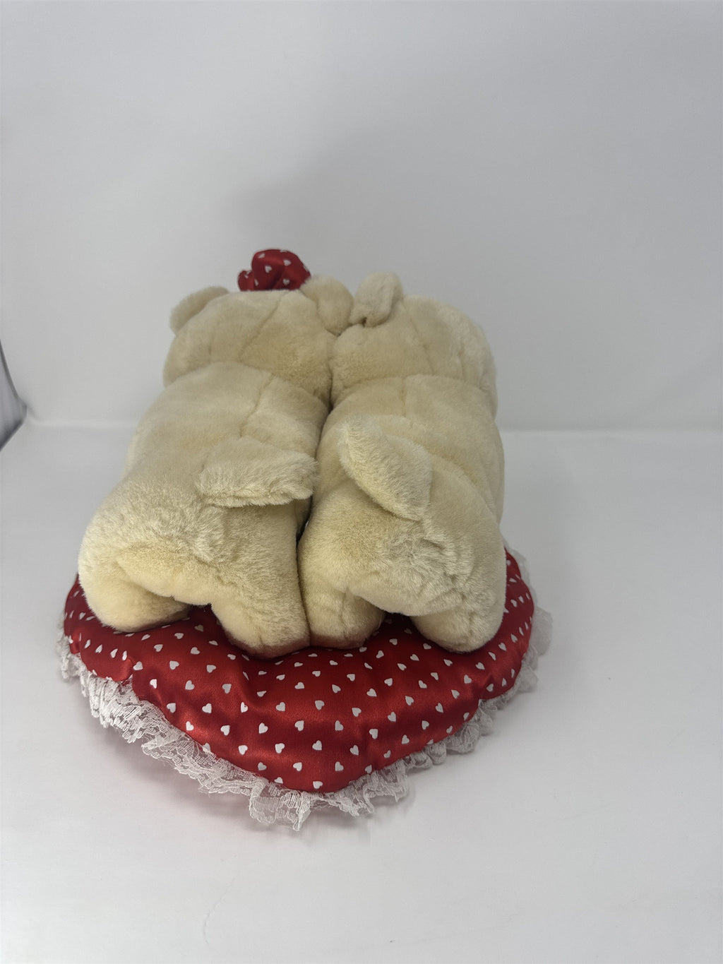 Vtg Valentines Day Throw Pillow Puppies Dogs Heart Doily Lace Felt Plush