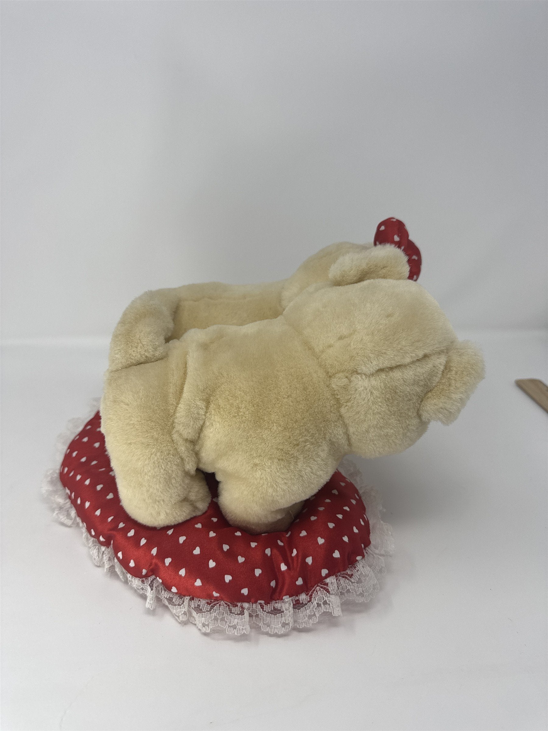 Vtg Valentines Day Throw Pillow Puppies Dogs Heart Doily Lace Felt Plush
