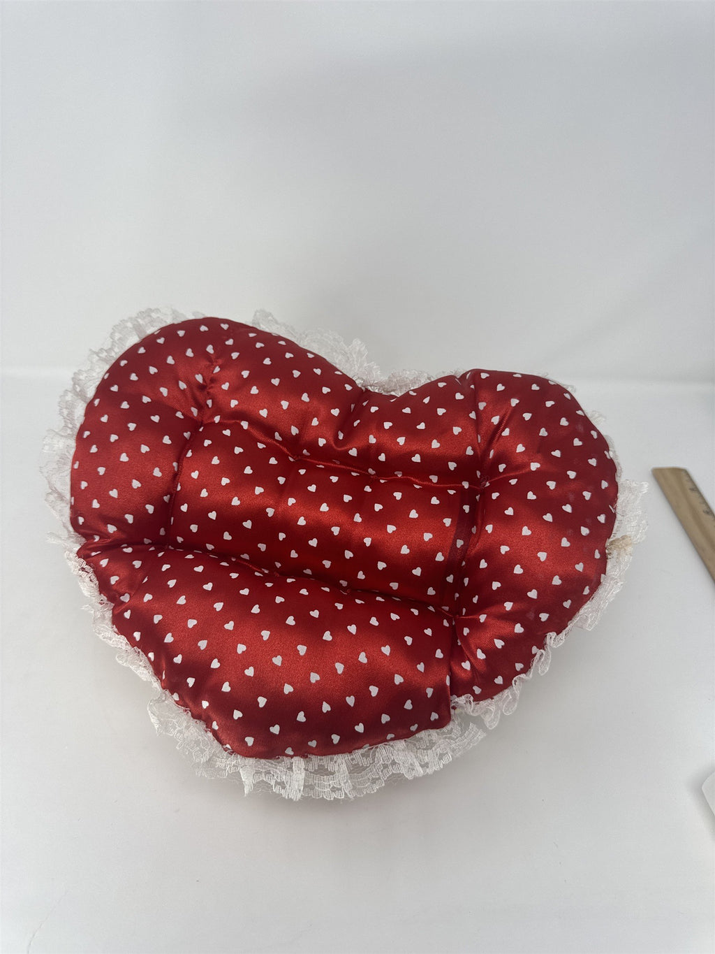 Vtg Valentines Day Throw Pillow Puppies Dogs Heart Doily Lace Felt Plush