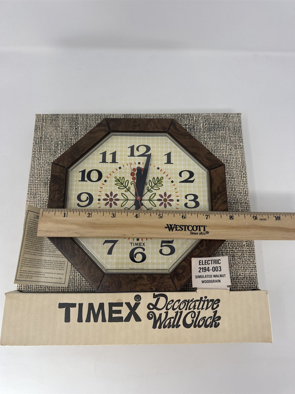 Vtg 70s Timex Decorative Wall Clock Electric 2194-003 Simulated Walnut NOS