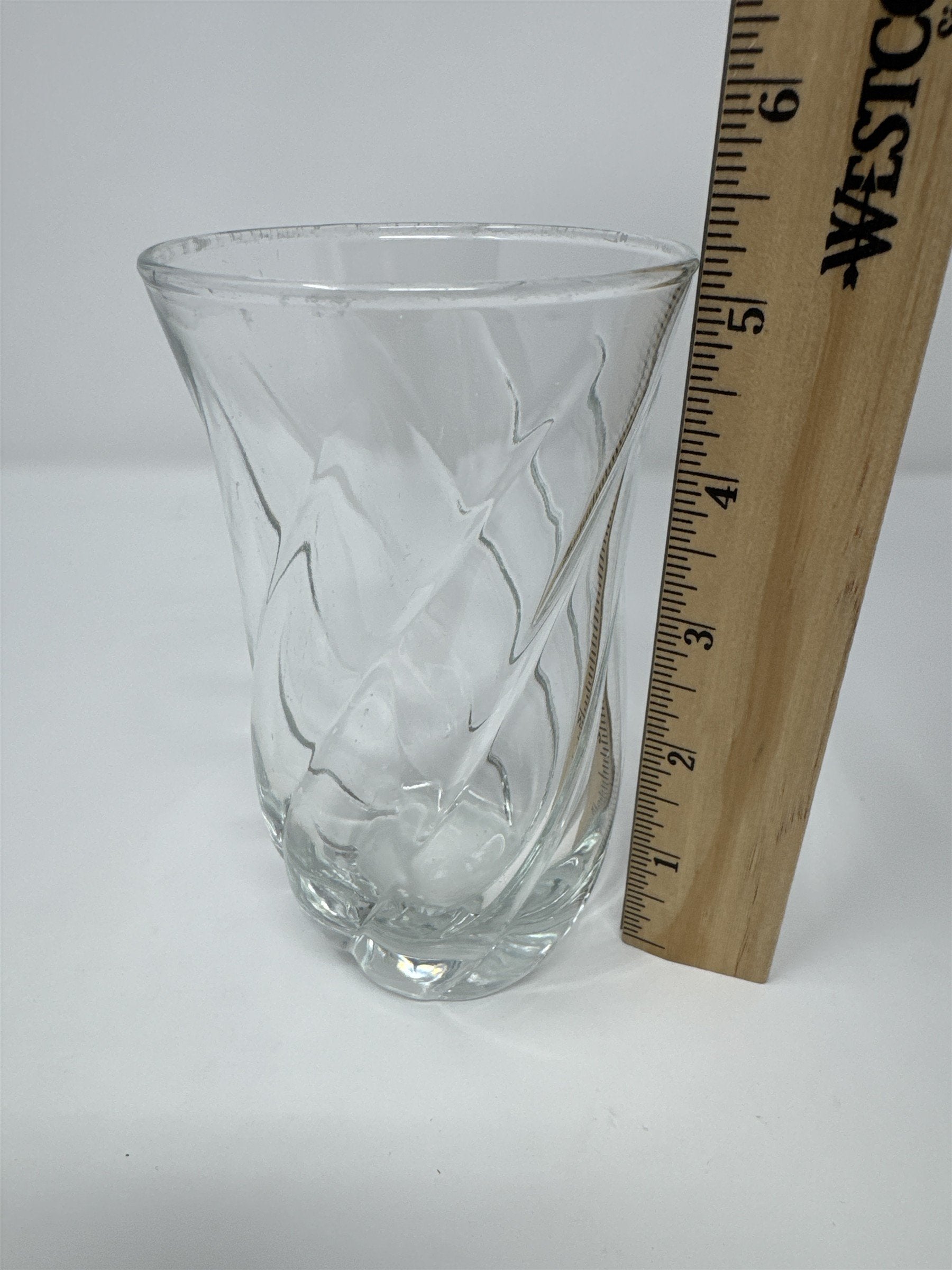 Vtg Clear Swirl Glass Votive Candle Holder Twisted Tulip Stem Flower Vase 5”