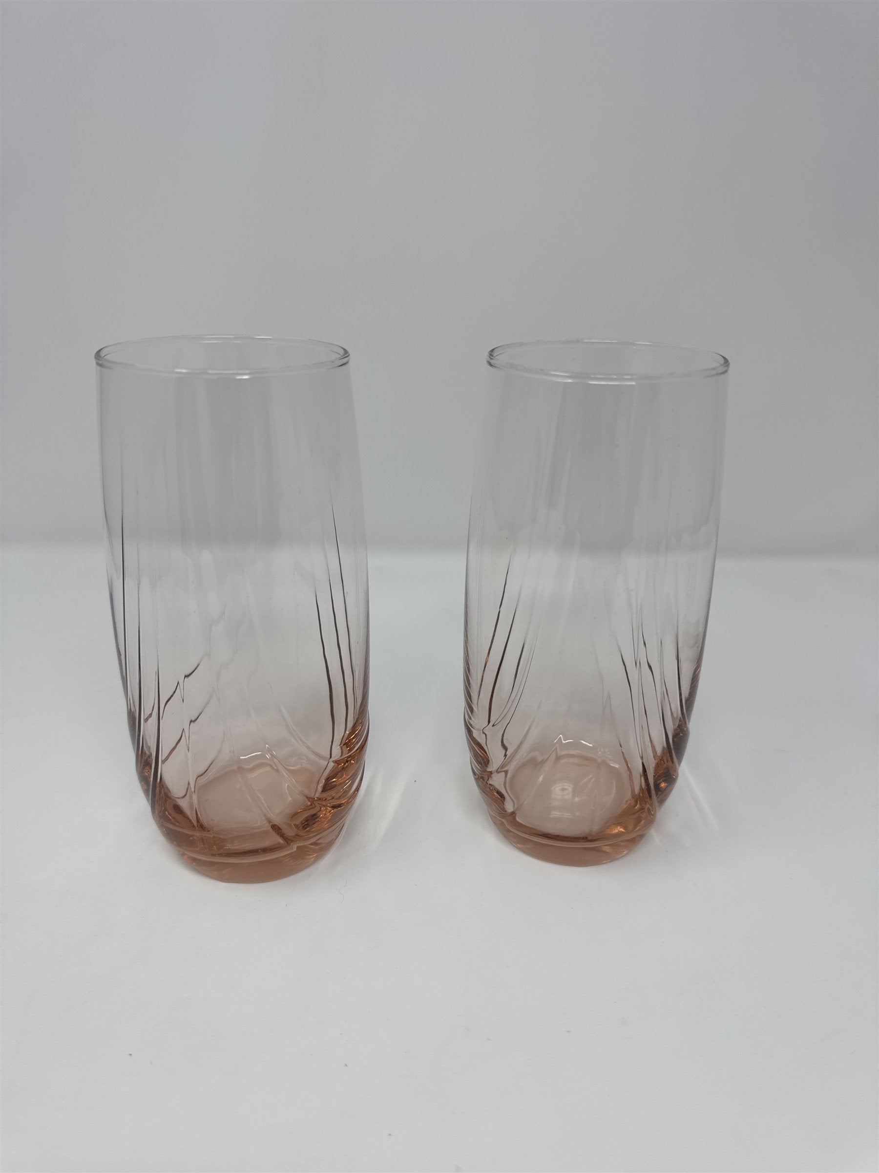 Pair of Peach Gradient Drinking Glasses /w Ripples Elegant Glasses Set of 2