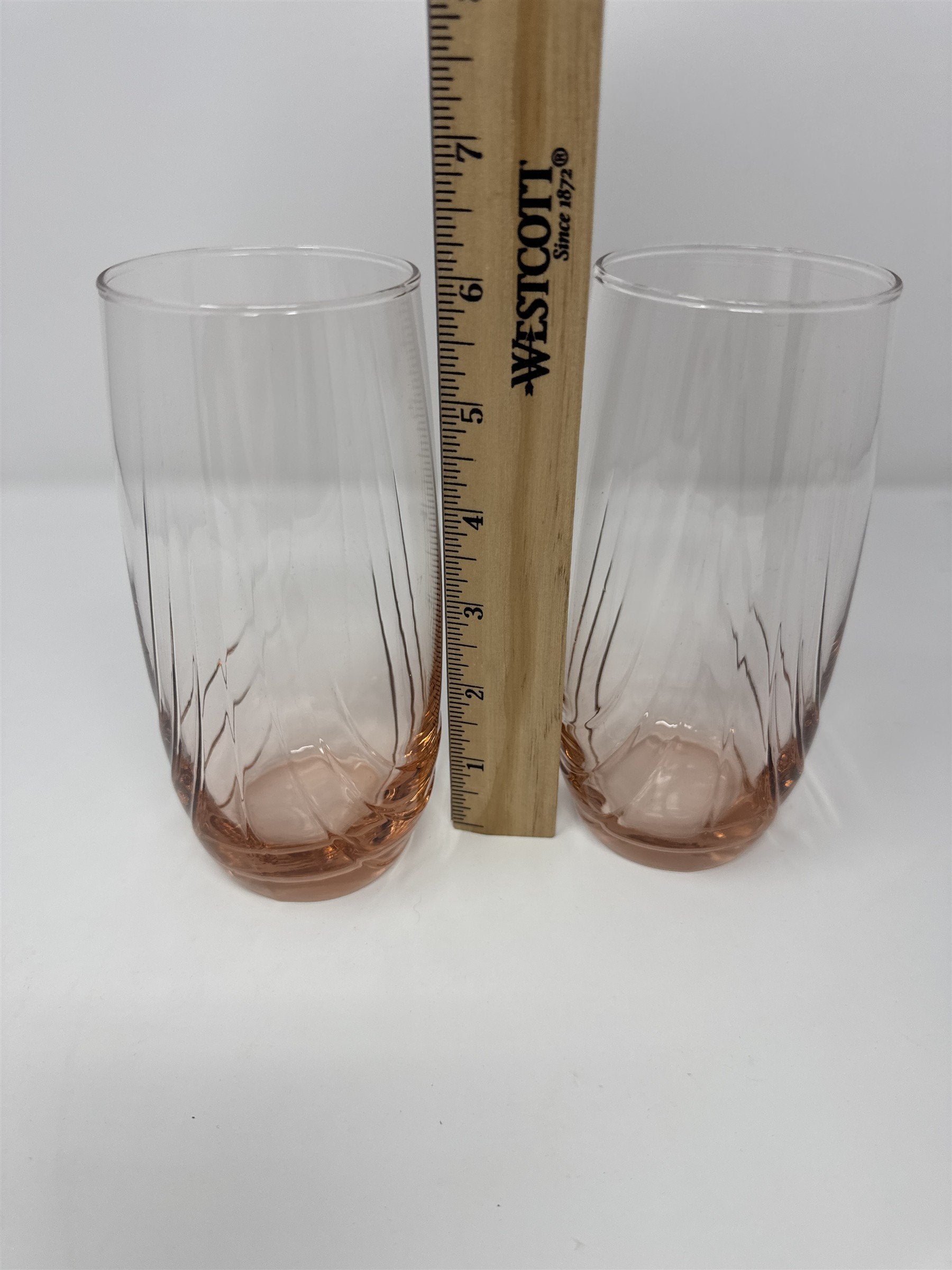 Pair of Peach Gradient Drinking Glasses /w Ripples Elegant Glasses Set of 2