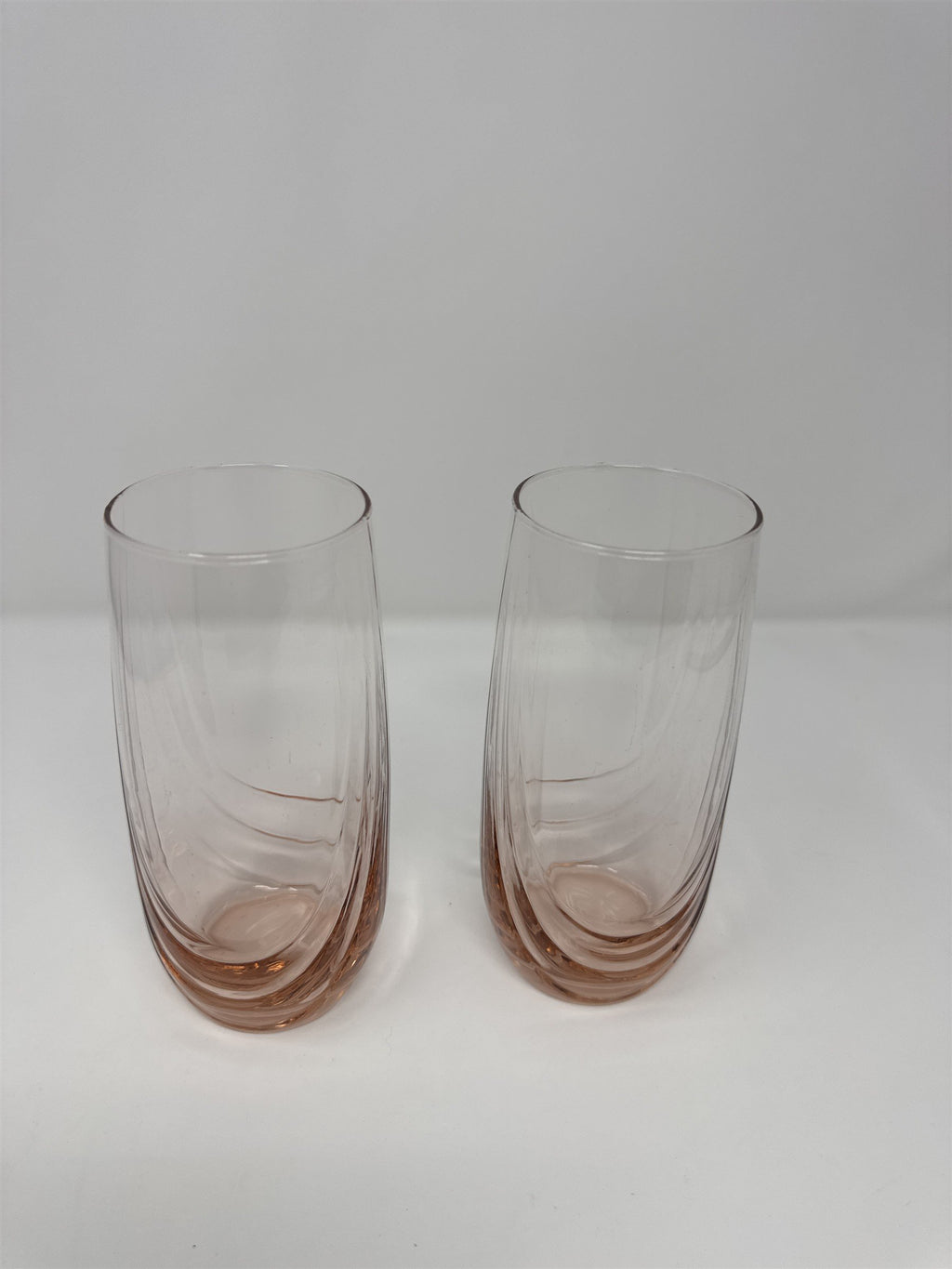 Pair of Peach Gradient Drinking Glasses /w Ripples Elegant Glasses Set of 2