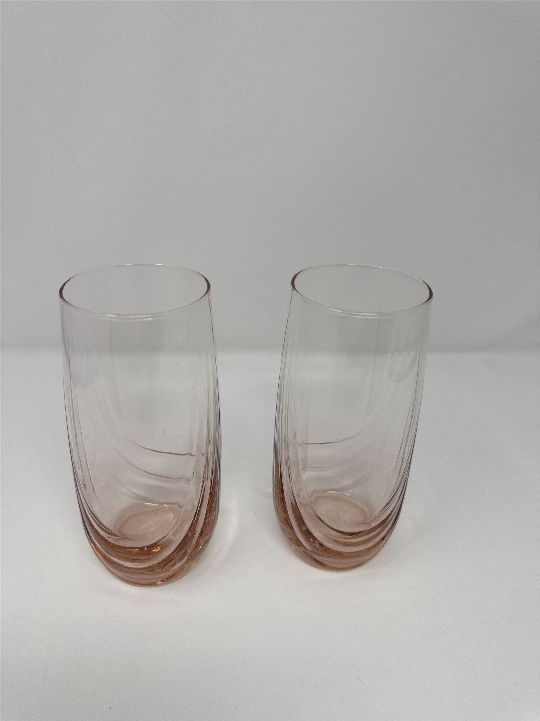 Pair of Peach Gradient Drinking Glasses /w Ripples Elegant Glasses Set of 2