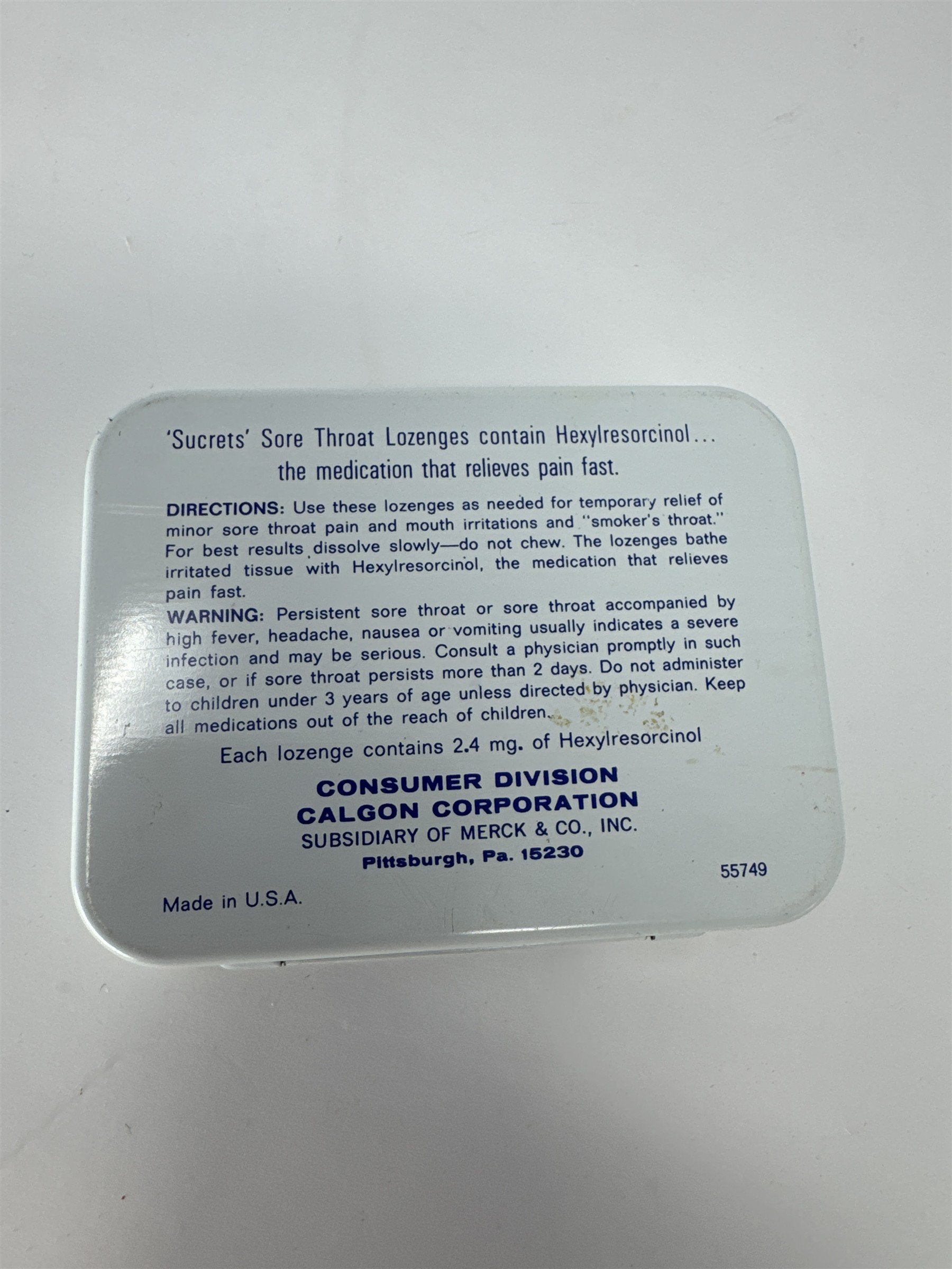Vintage Sucrets Calgon Merck Sore Throat Lozenges Tin Container Pittsburgh PA