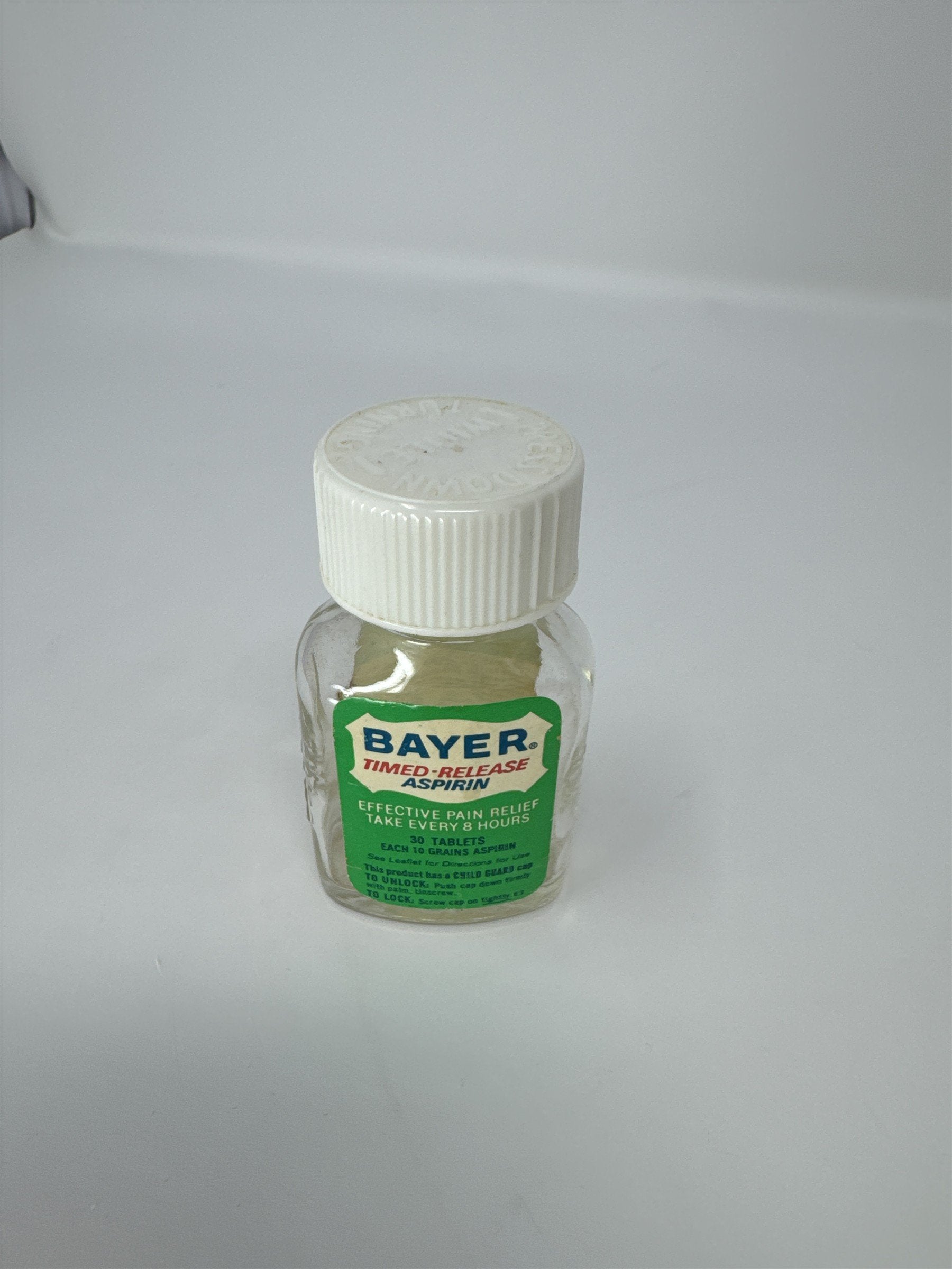 Vtg Bayer Aspirin Glass Jar White Metal Lid Medicine Bottle Pharmacy Decor