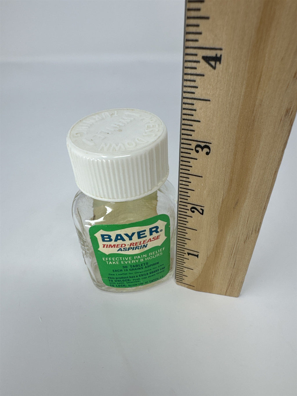 Vtg Bayer Aspirin Glass Jar White Metal Lid Medicine Bottle Pharmacy Decor