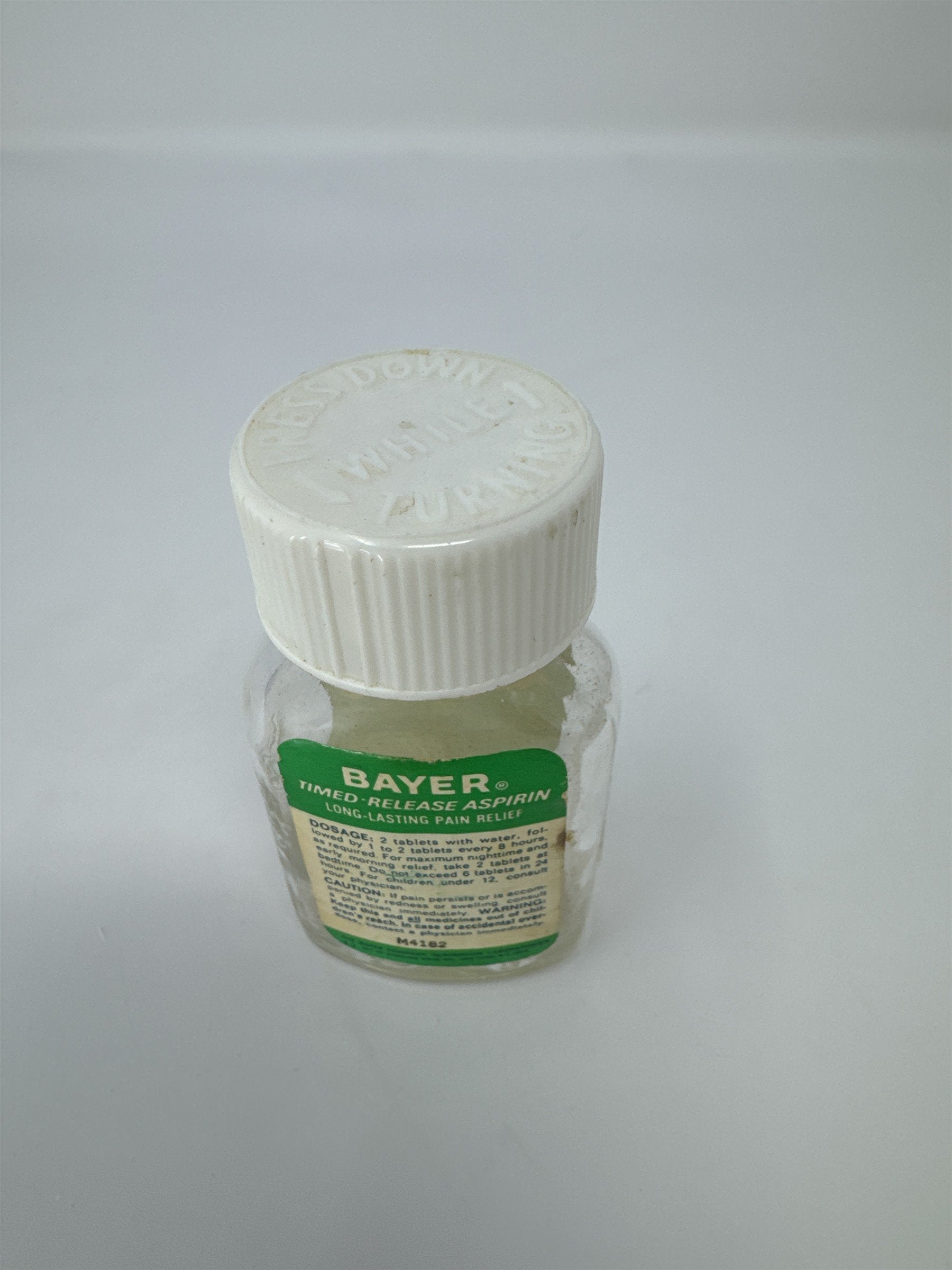 Vtg Bayer Aspirin Glass Jar White Metal Lid Medicine Bottle Pharmacy Decor