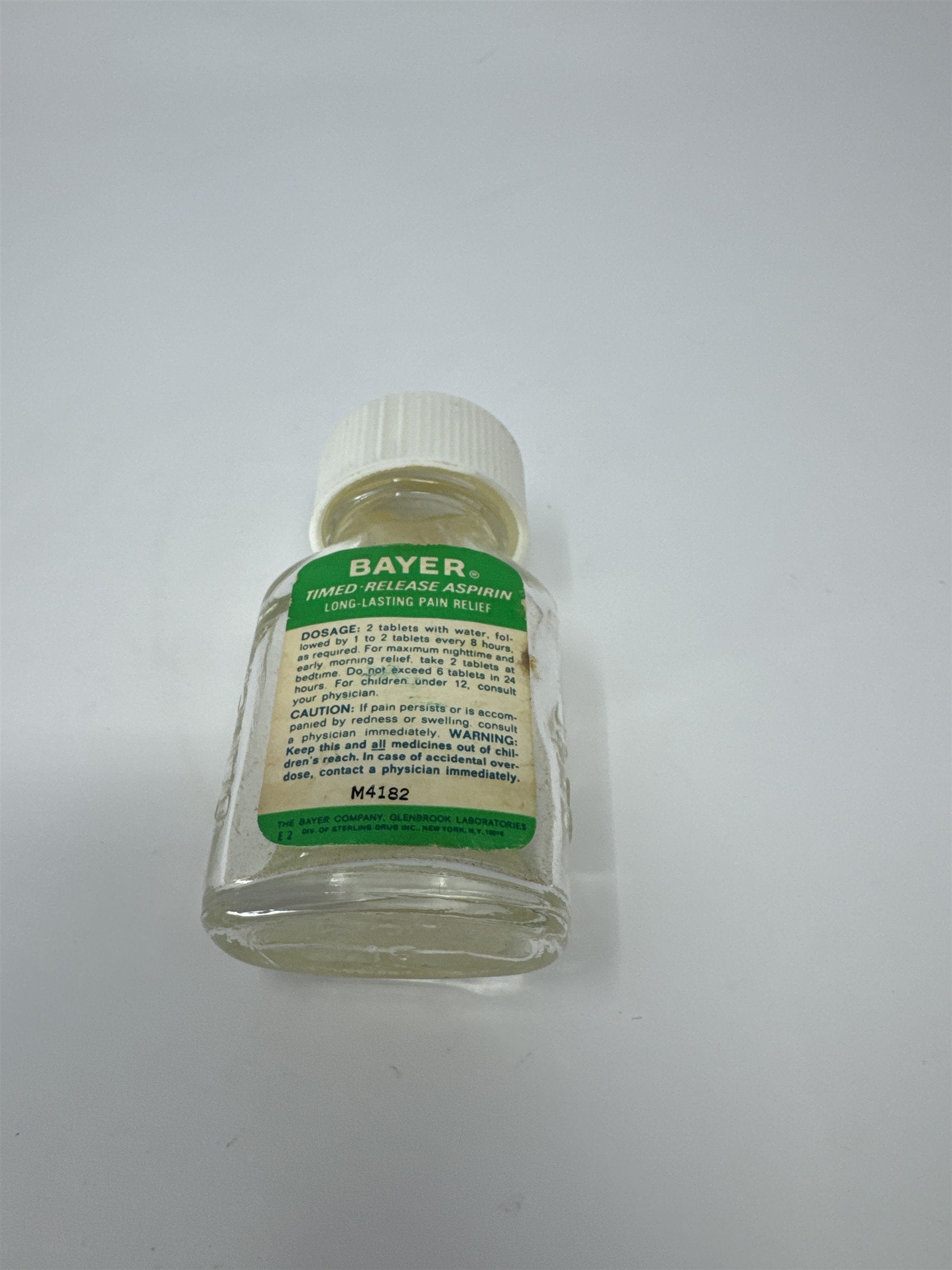 Vtg Bayer Aspirin Glass Jar White Metal Lid Medicine Bottle Pharmacy Decor